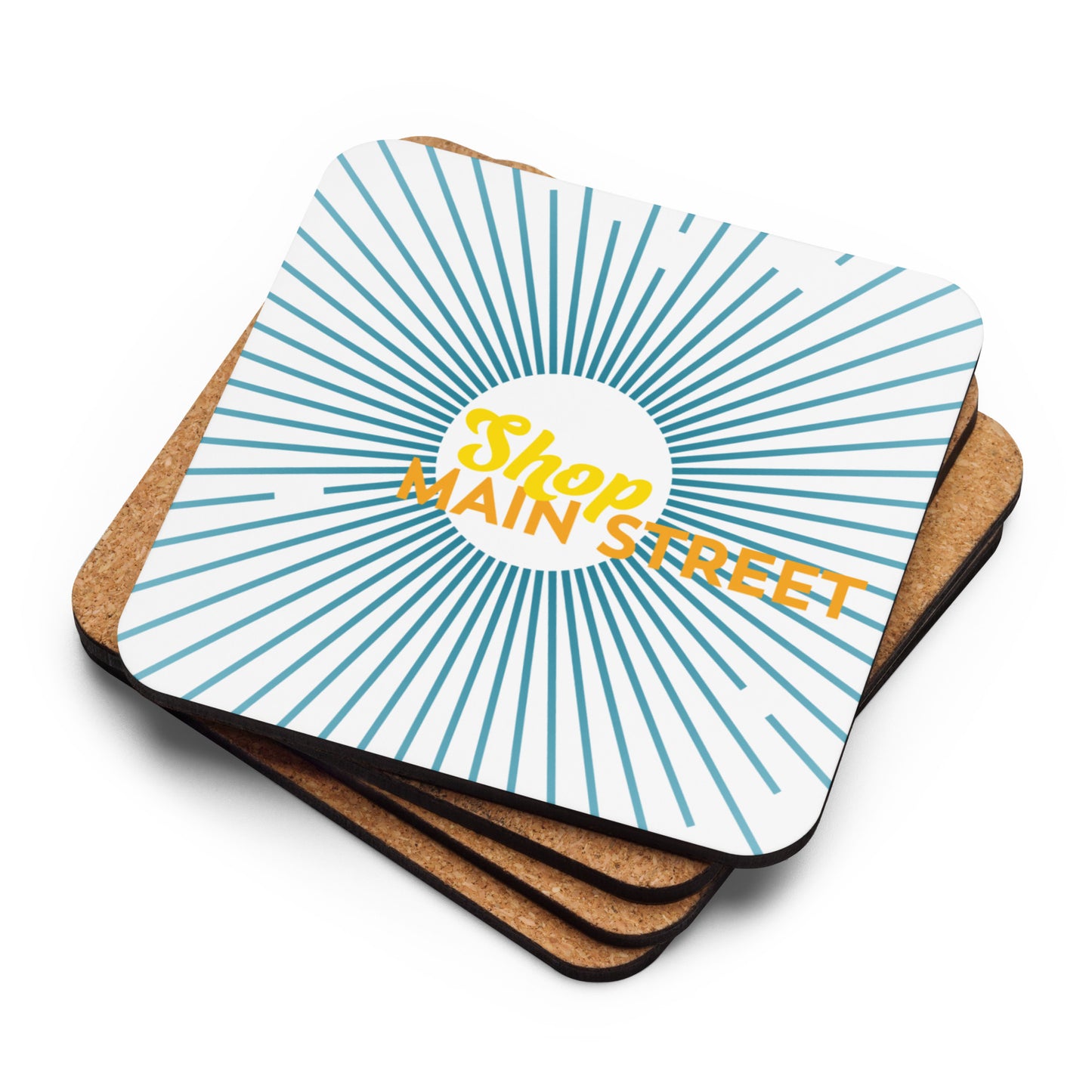 "Shop Main Street" (Blue and Yellow) Cork-back Coaster