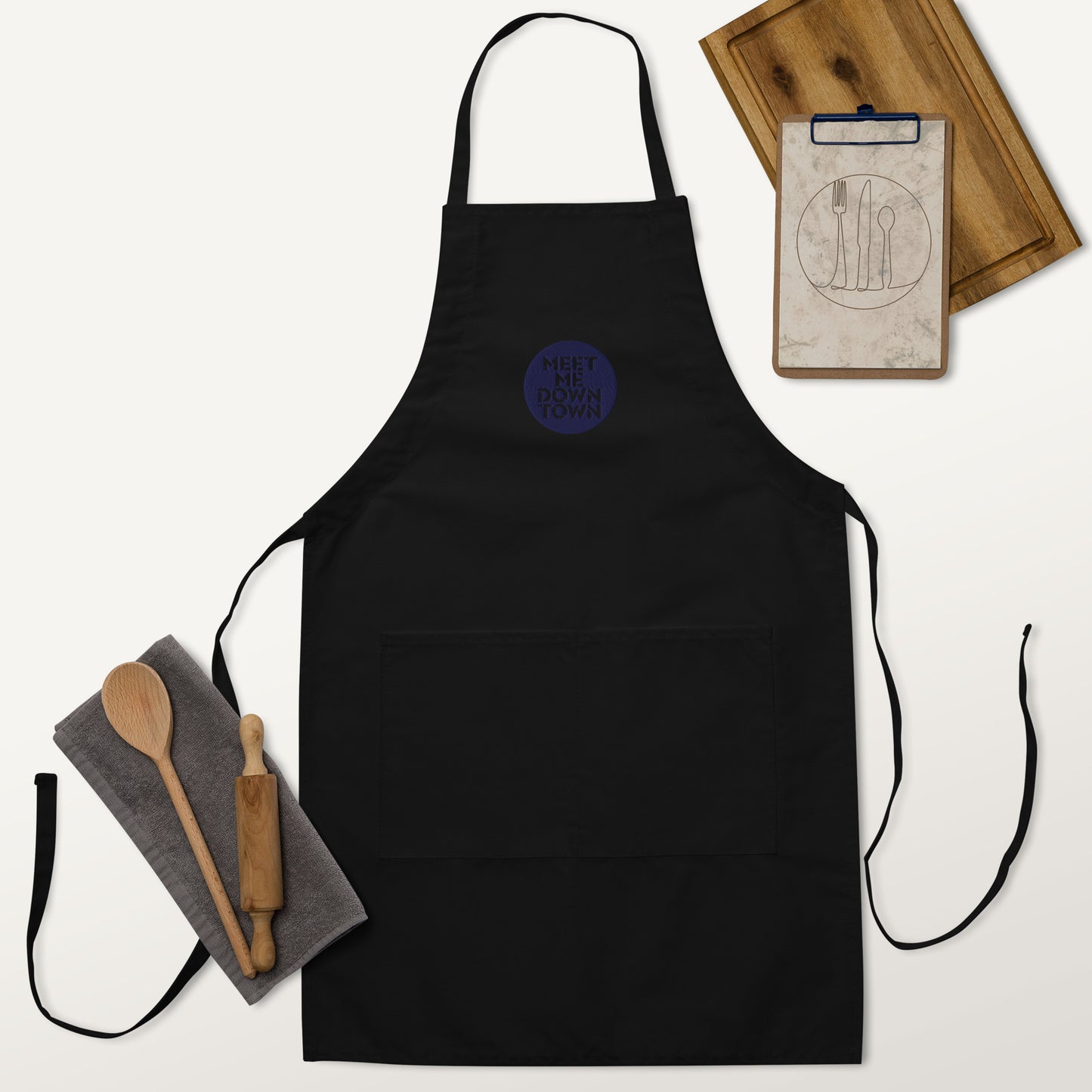 "Meet Me Downtown" (Blue) Embroidered Apron