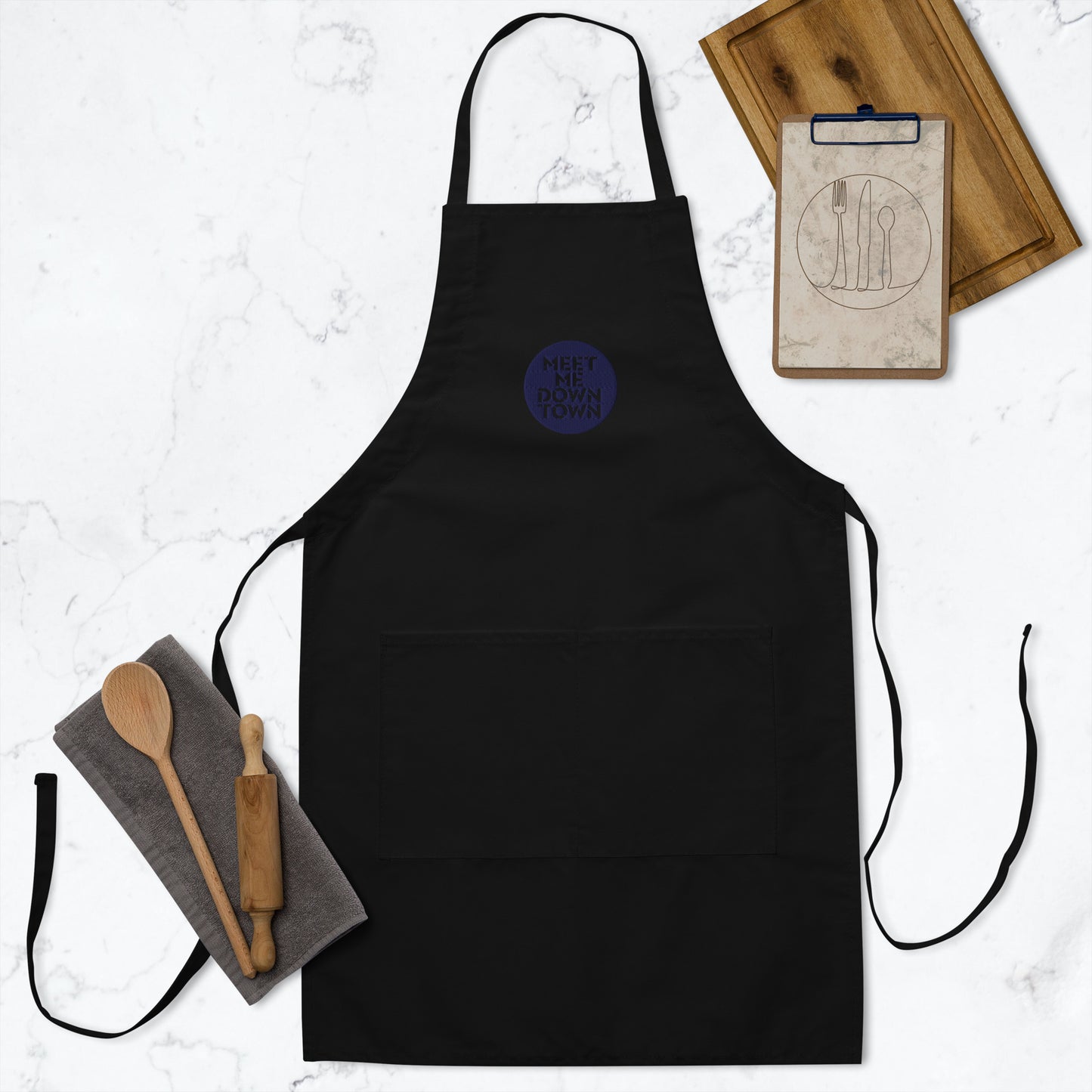 "Meet Me Downtown" (Blue) Embroidered Apron
