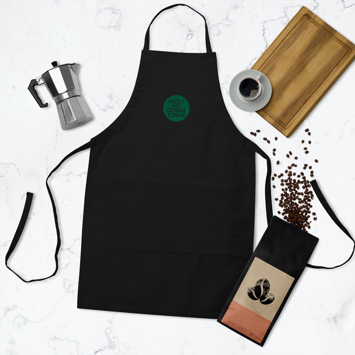 "Meet Me Downtown" (Green) Embroidered Apron