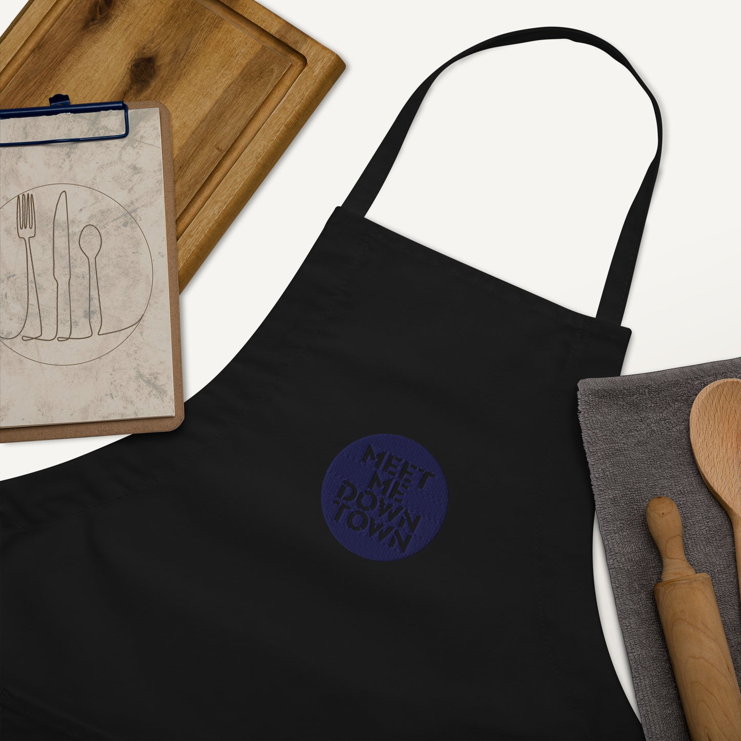 "Meet Me Downtown" (Blue) Embroidered Apron