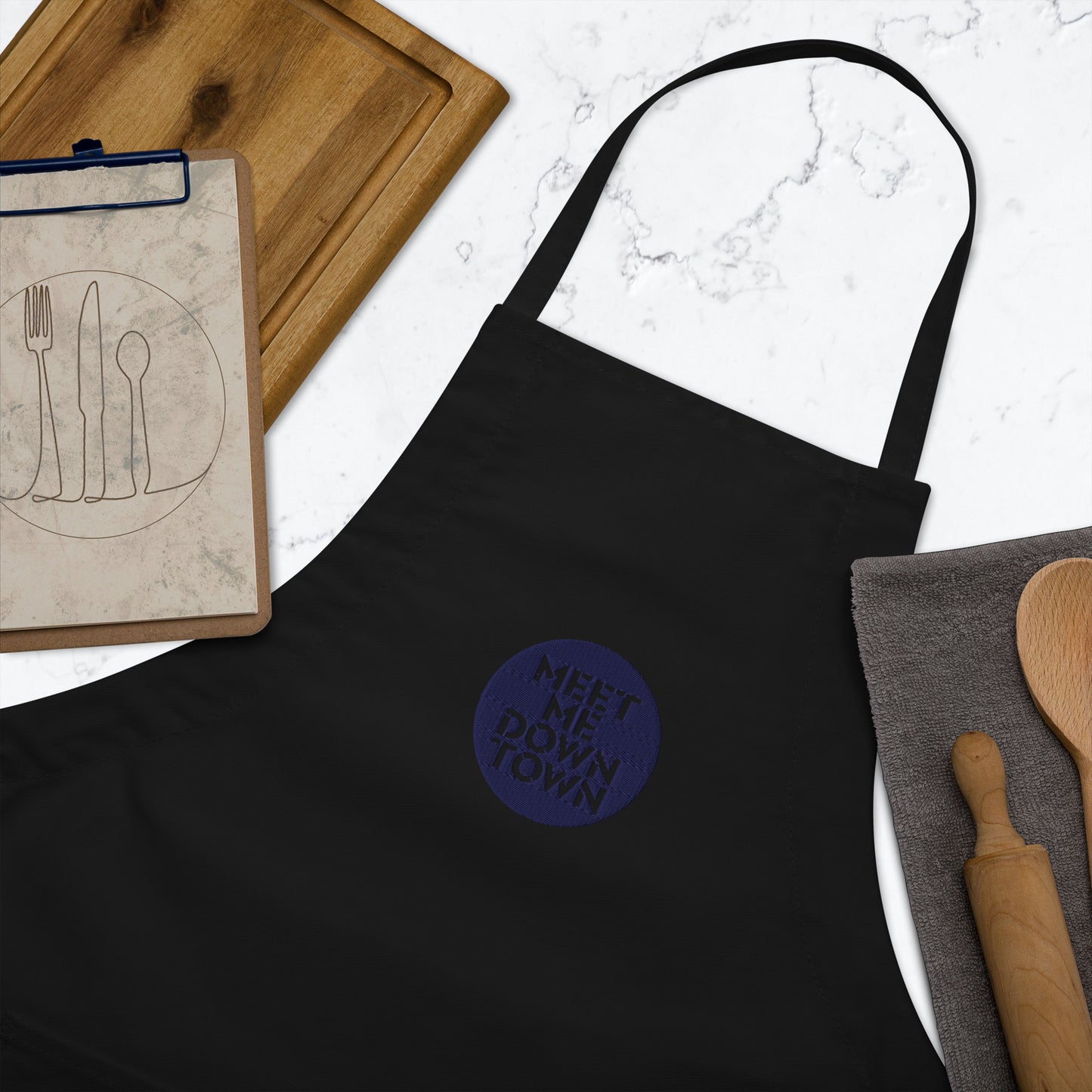 "Meet Me Downtown" (Blue) Embroidered Apron