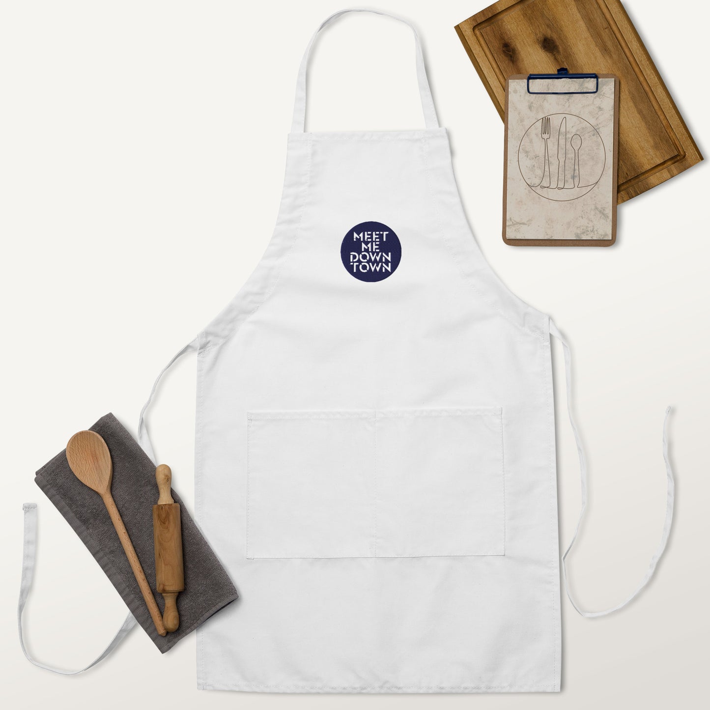 "Meet Me Downtown" (Blue) Embroidered Apron