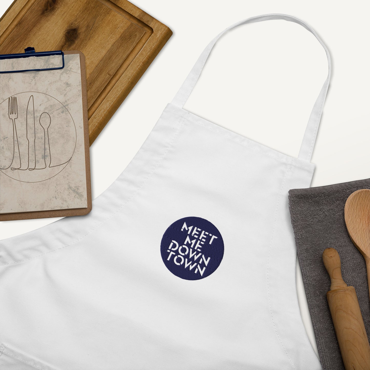 "Meet Me Downtown" (Blue) Embroidered Apron