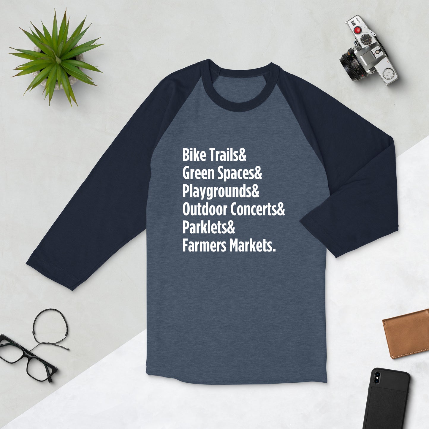 "Only on Main Street" (Green Spaces) 3/4 Sleeve Raglan Shirt