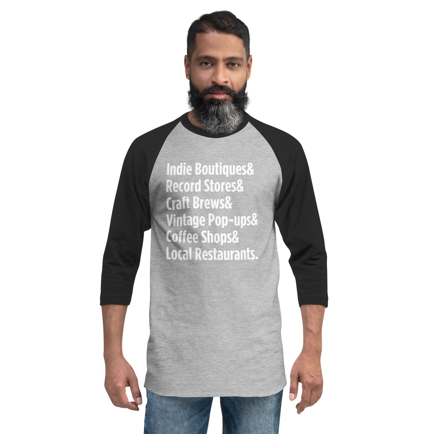 "Only on Main Street" (Local Businesses) 3/4 Sleeve Raglan Shirt