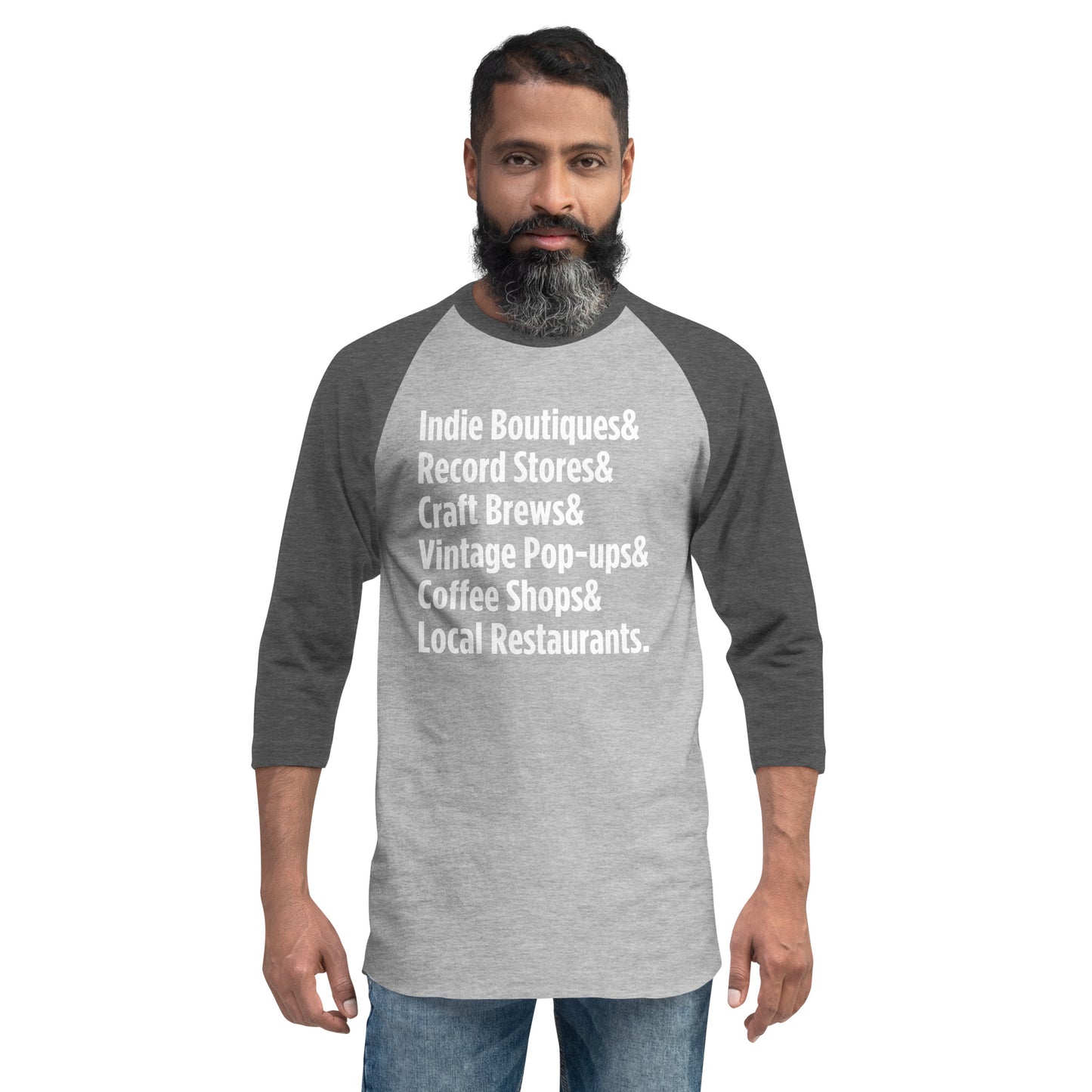"Only on Main Street" (Local Businesses) 3/4 Sleeve Raglan Shirt