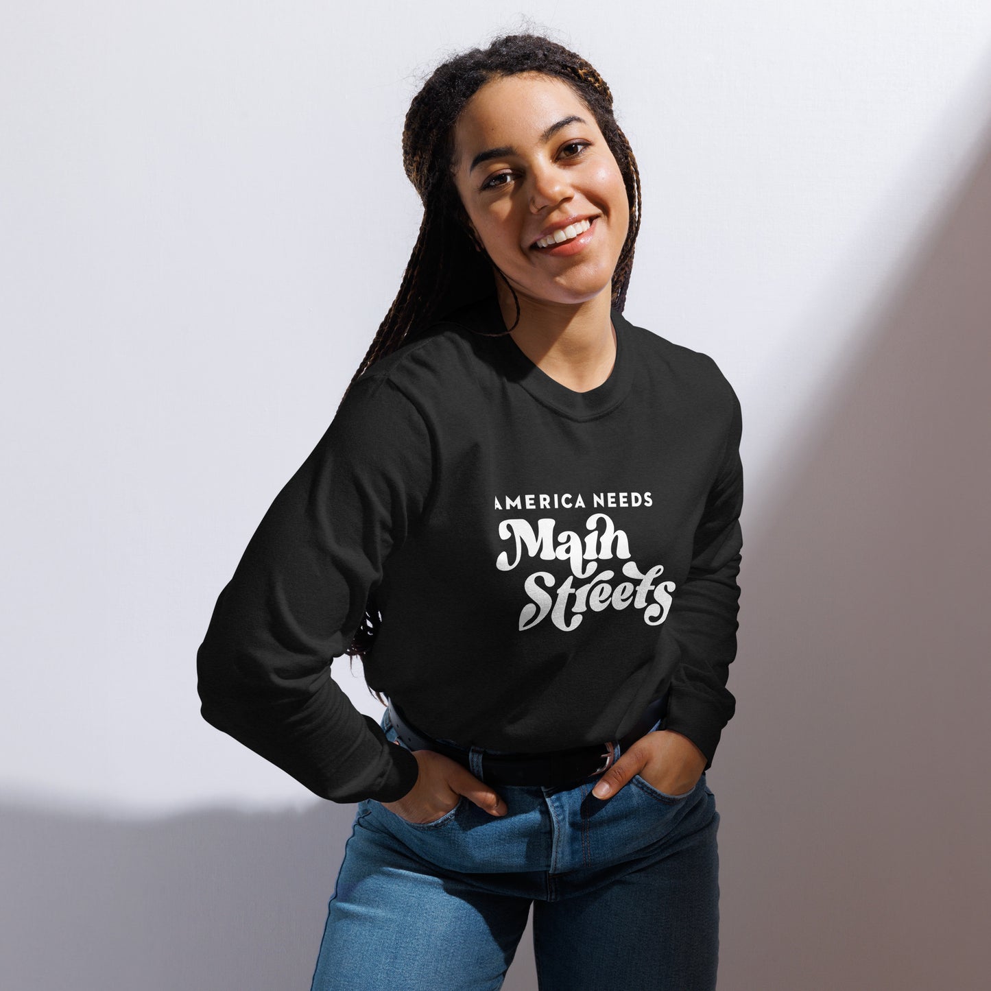 "America Needs Main Streets" Garment-Dyed Heavyweight Long-Sleeve Shirt
