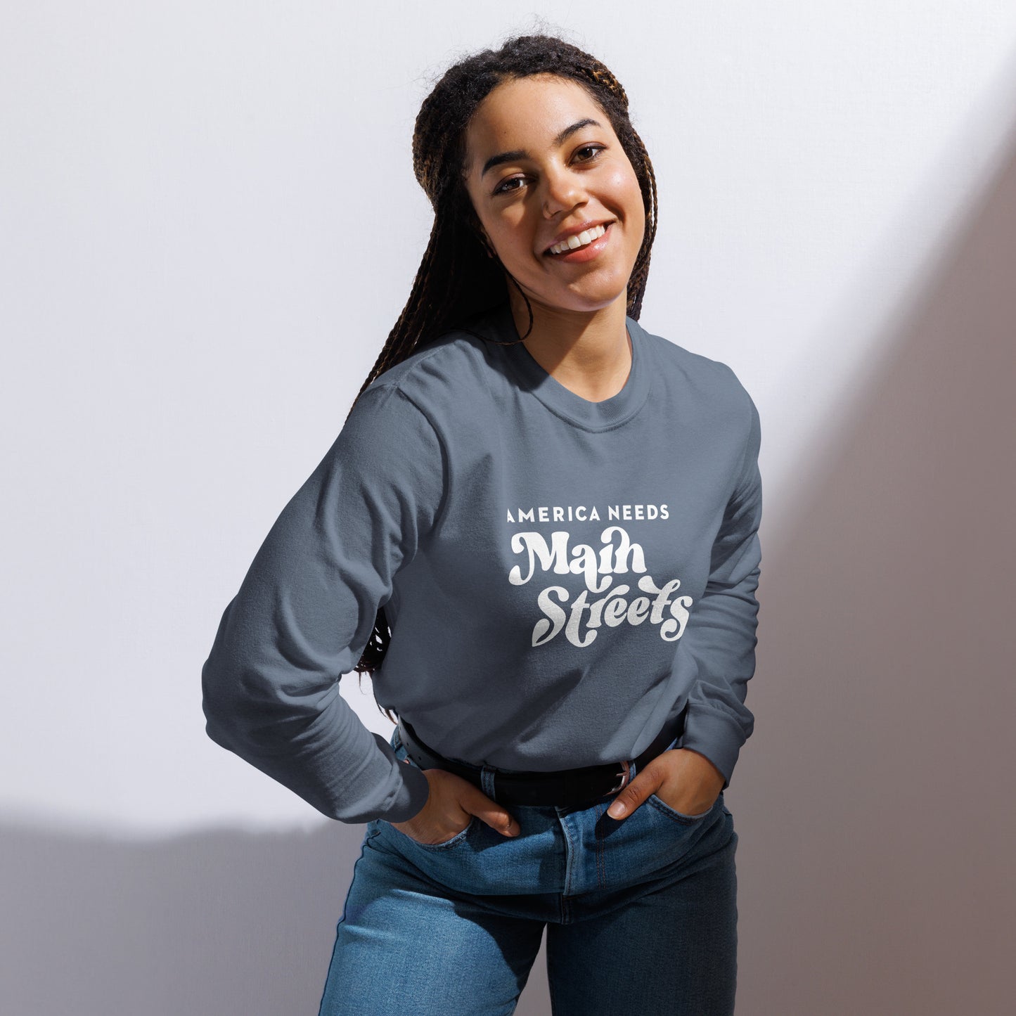 "America Needs Main Streets" Garment-Dyed Heavyweight Long-Sleeve Shirt