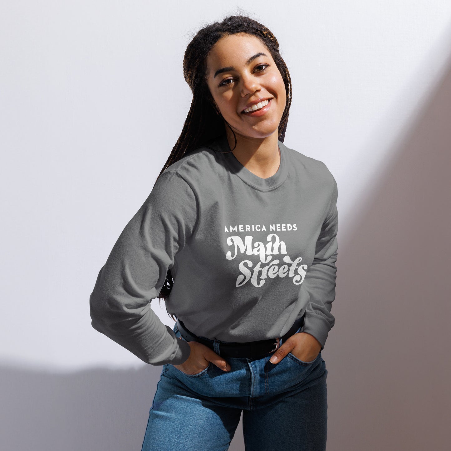 "America Needs Main Streets" Garment-Dyed Heavyweight Long-Sleeve Shirt