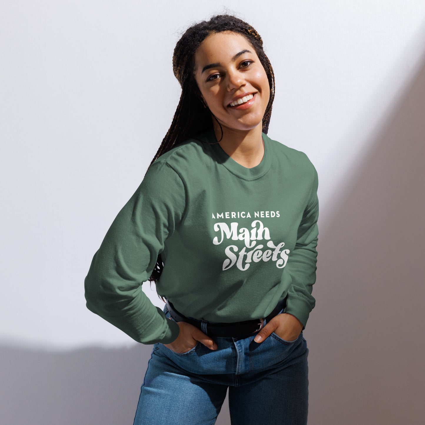 "America Needs Main Streets" Garment-Dyed Heavyweight Long-Sleeve Shirt