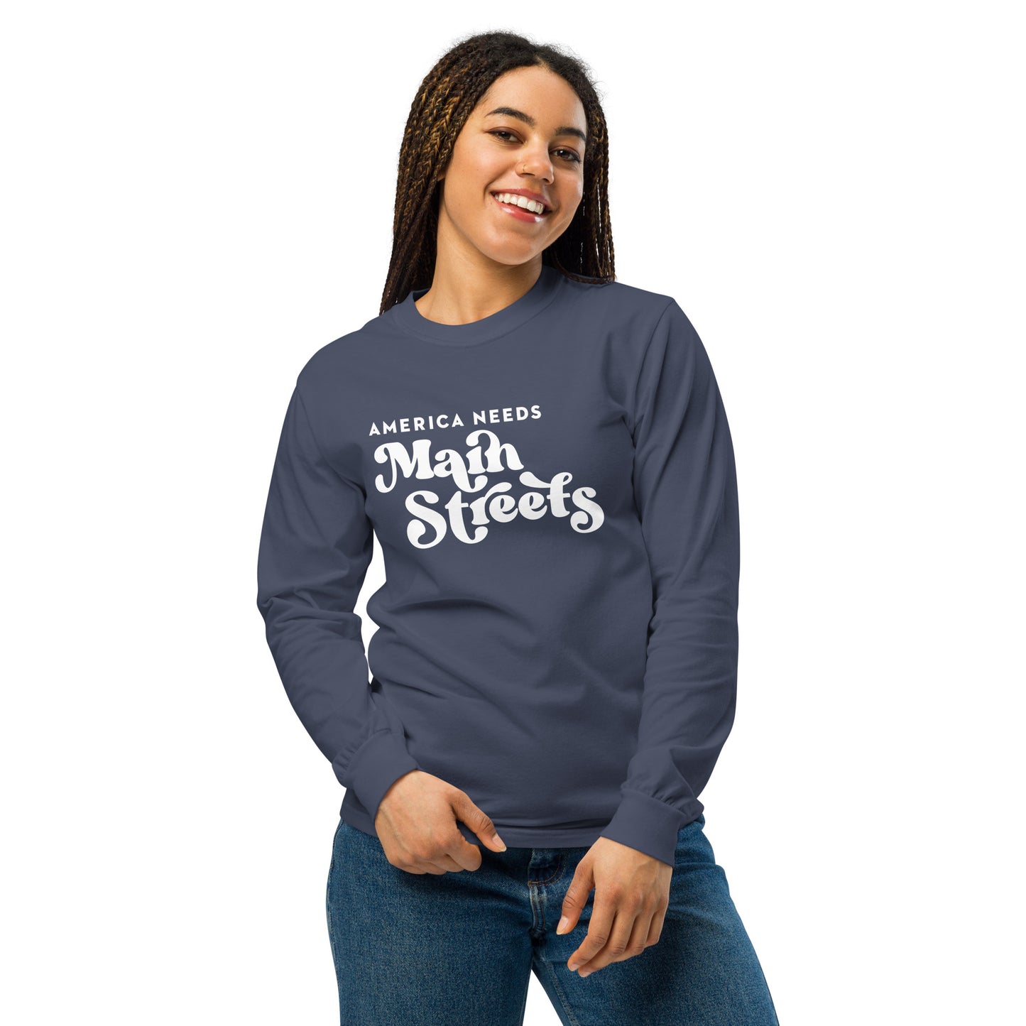 "America Needs Main Streets" Garment-Dyed Heavyweight Long-Sleeve Shirt