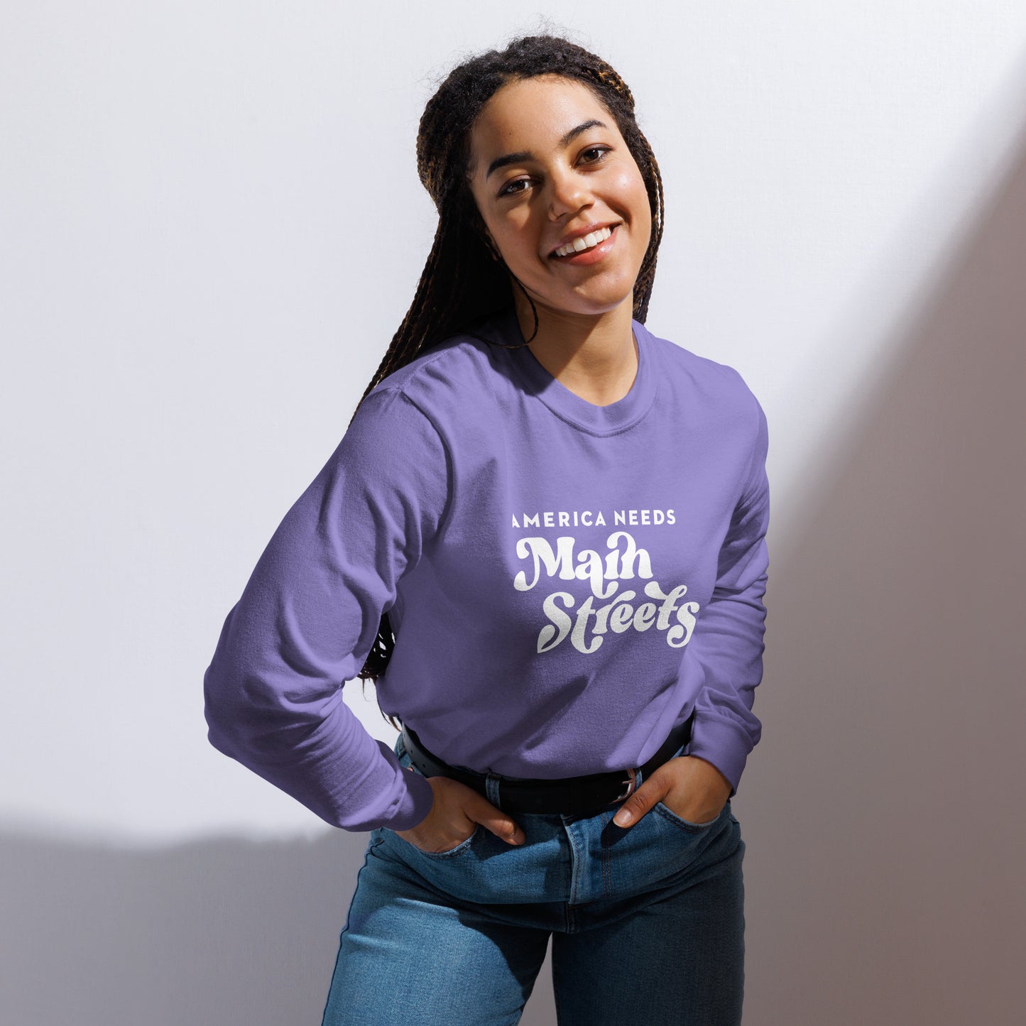 "America Needs Main Streets" Garment-Dyed Heavyweight Long-Sleeve Shirt