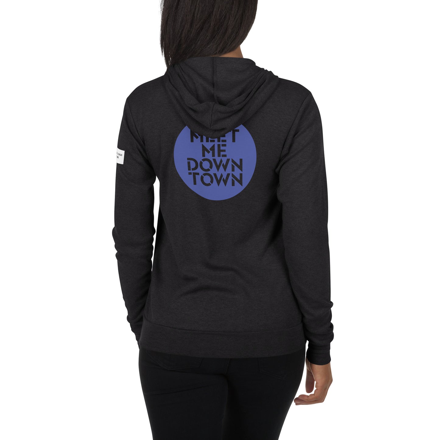 Customizable "Meet Me Downtown" Blue Unisex Zip Hoodie