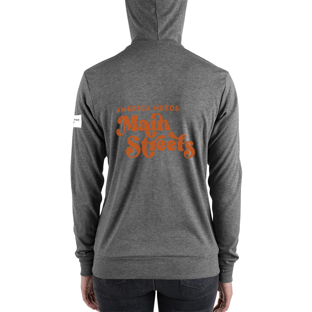 Customizable "America Needs Main Streets" Orange Unisex Zip Hoodie