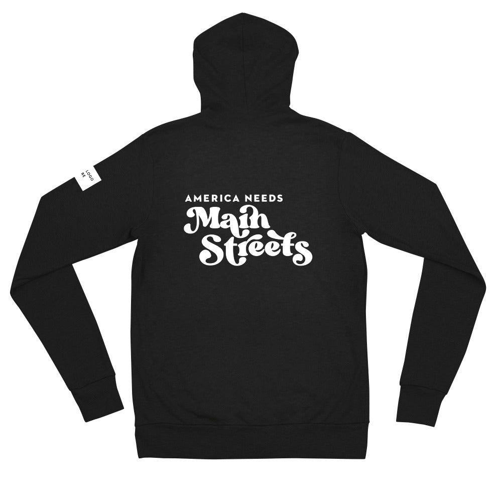 Customizable "America Needs Main Streets" Unisex Zip Hoodie