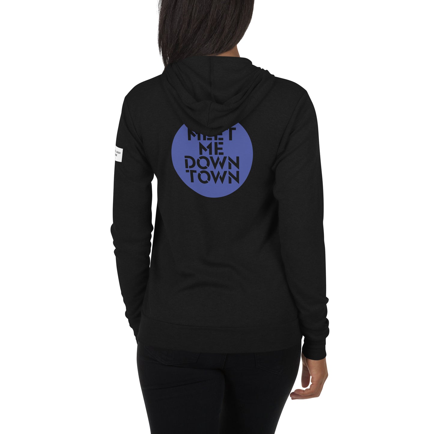 Customizable "Meet Me Downtown" Blue Unisex Zip Hoodie