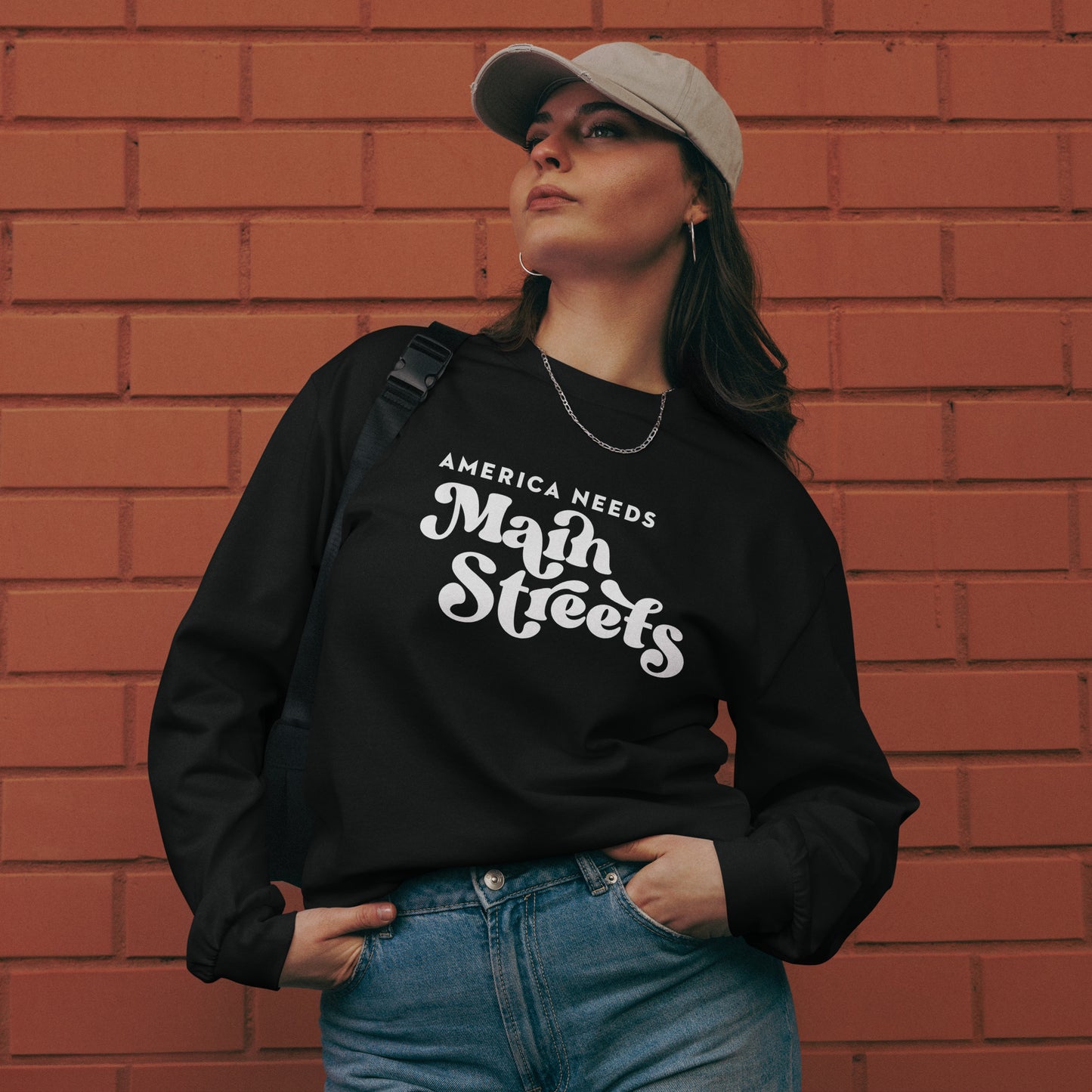 "America Needs Main Streets" Premium Heavyweight Long Sleeve Shirt