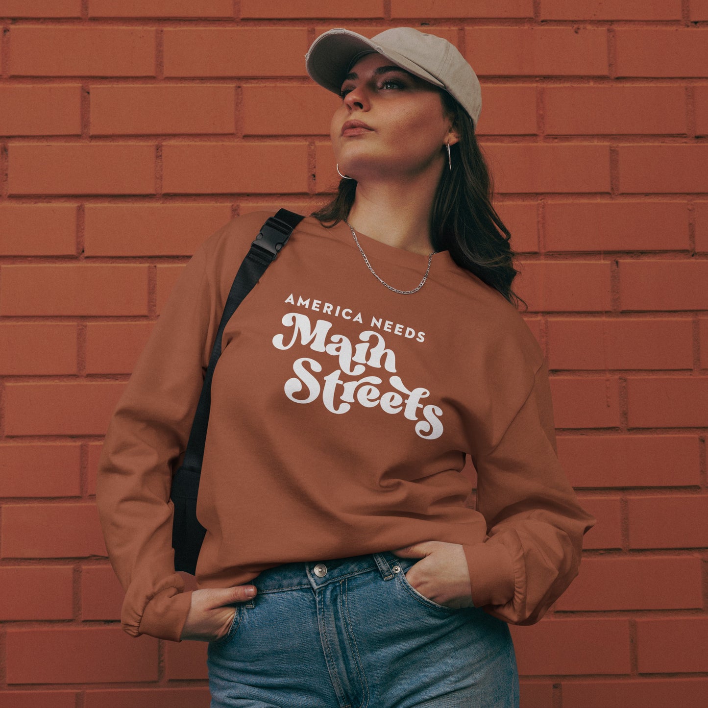 "America Needs Main Streets" Premium Heavyweight Long Sleeve Shirt