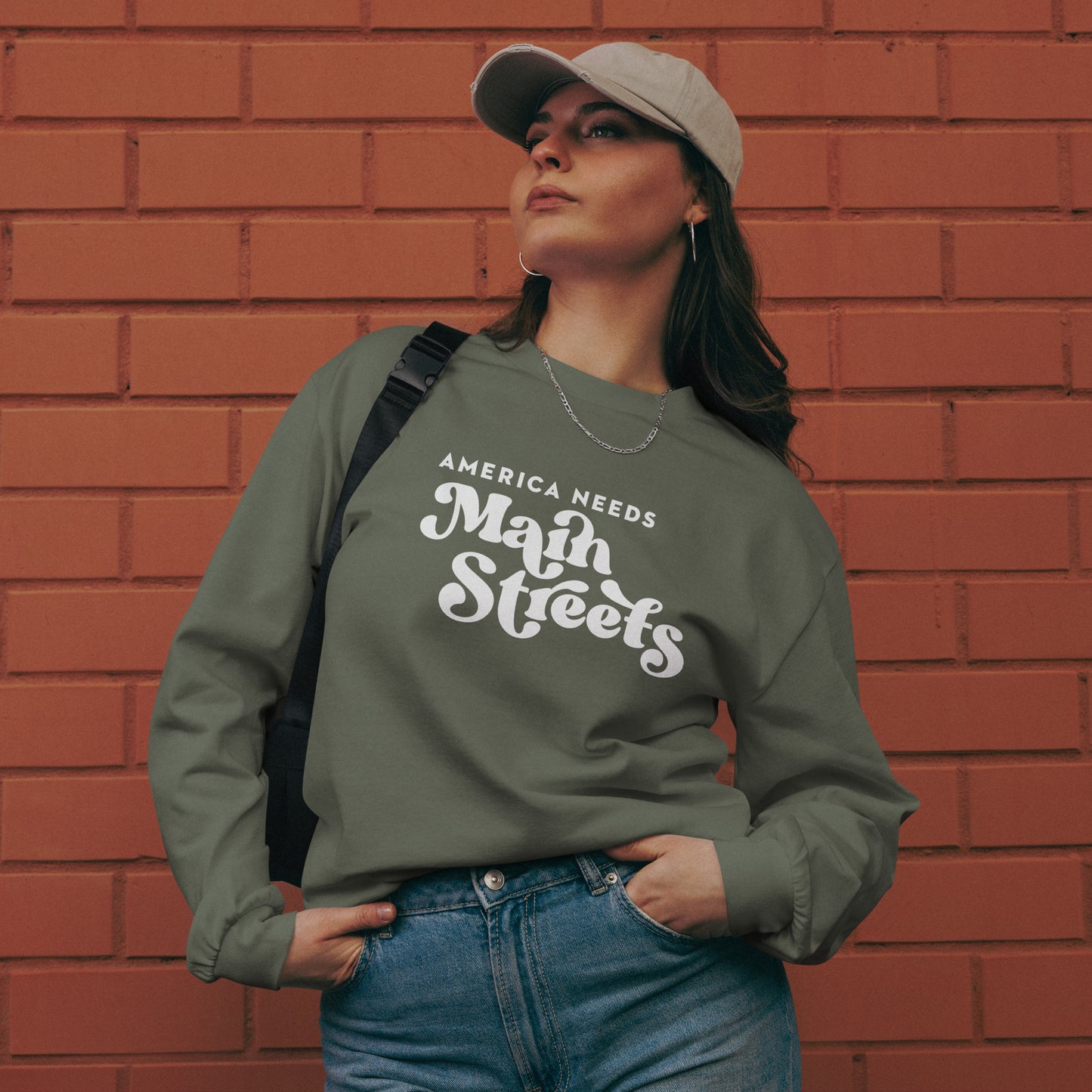 "America Needs Main Streets" Premium Heavyweight Long Sleeve Shirt