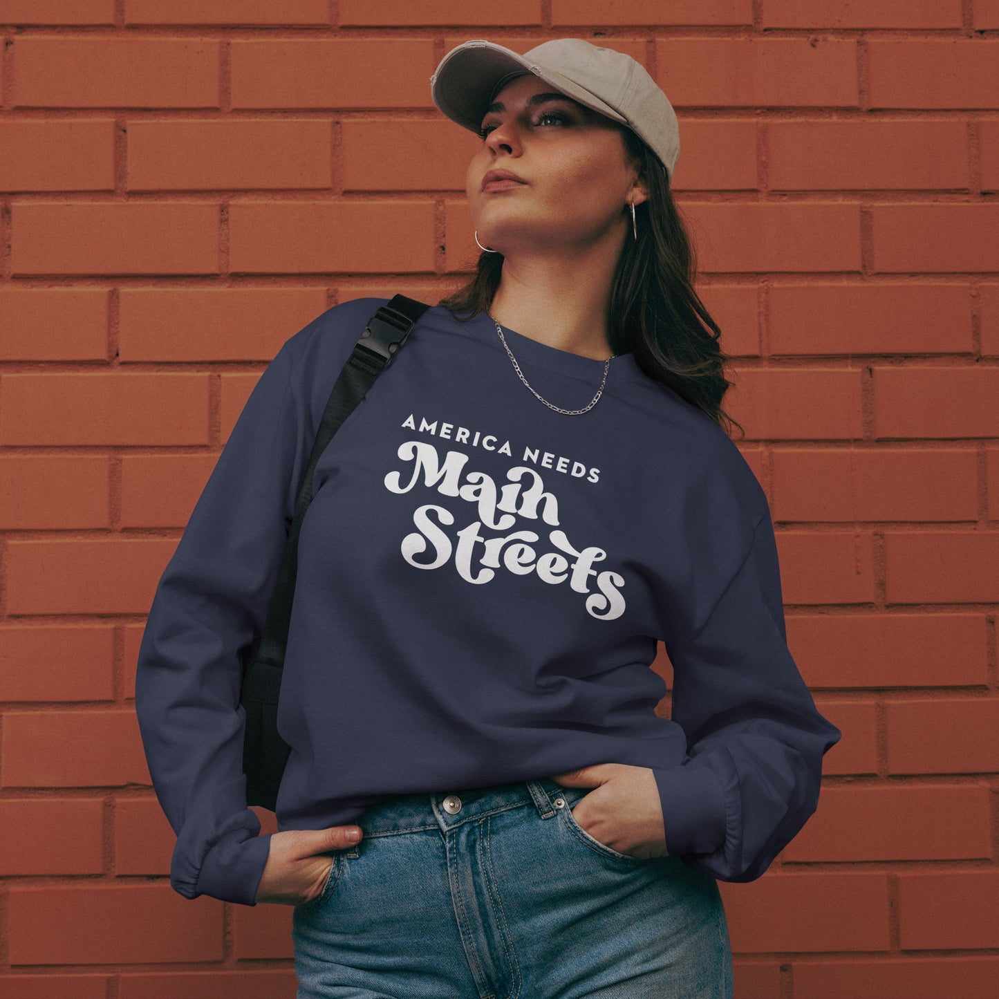 "America Needs Main Streets" Premium Heavyweight Long Sleeve Shirt