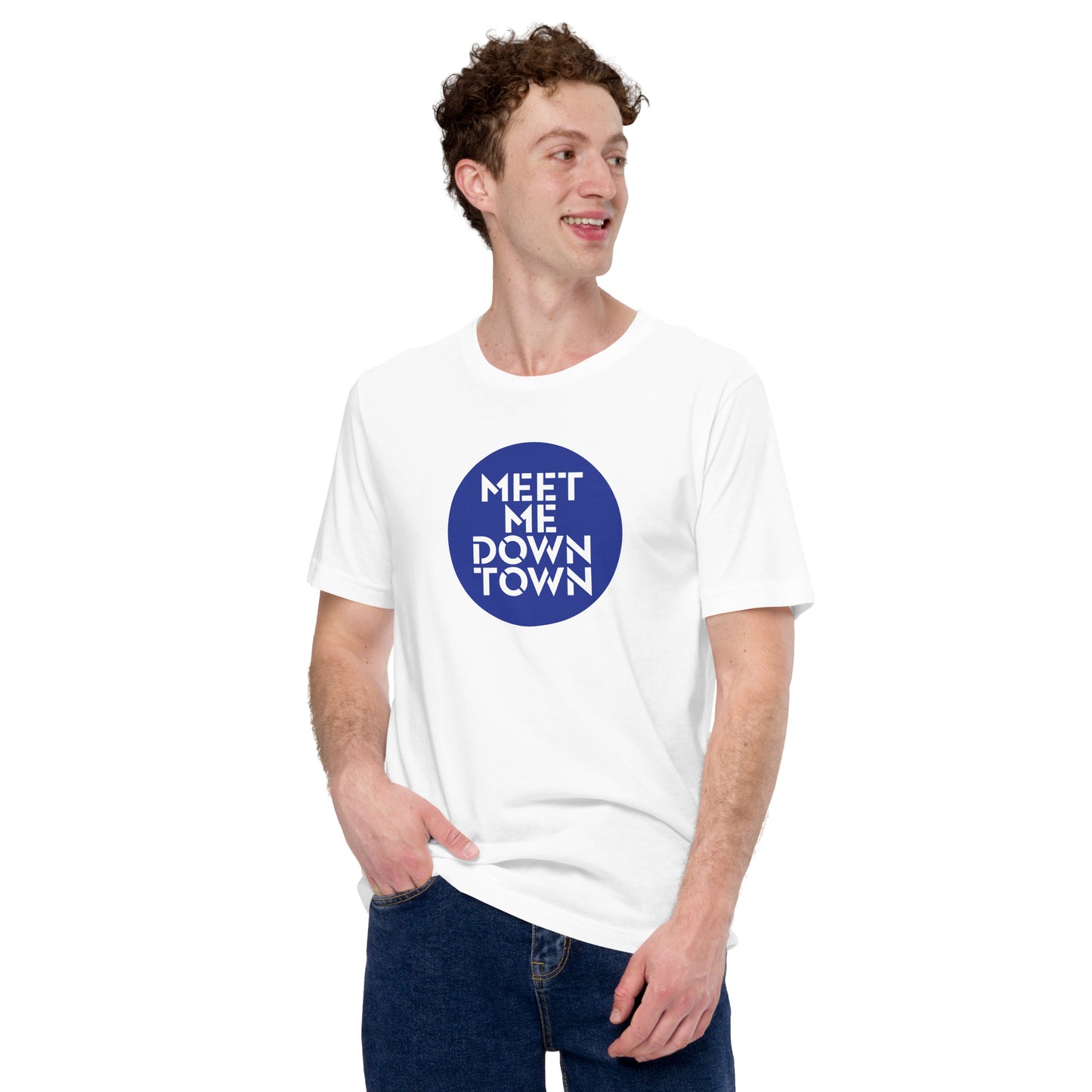Customizable "Meet Me Downtown" Blue Unisex T-shirt