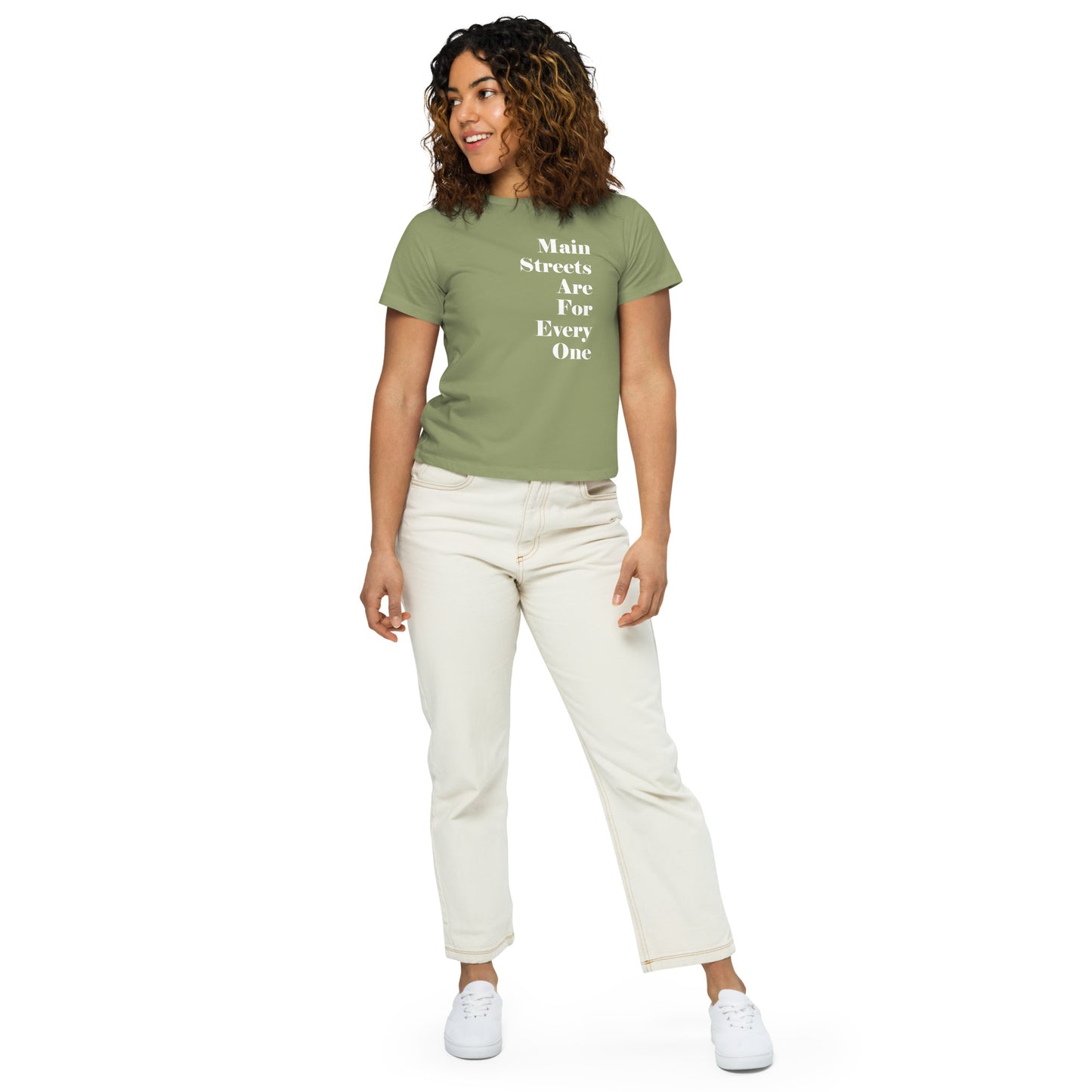 Main Streets Are For Everyone (White) Women’s High-Waisted T-shirt