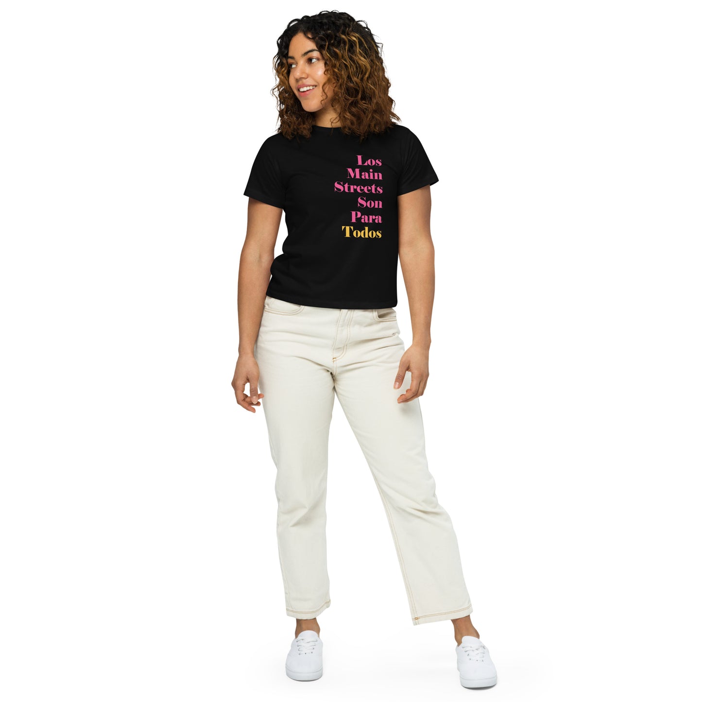 Los Main Streets Son Para Todos (Pink & Yellow) Women’s High-waisted T-shirt