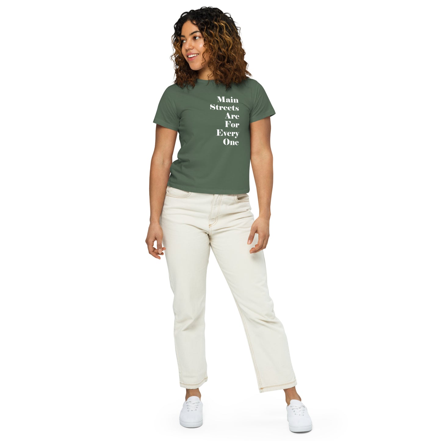 Main Streets Are For Everyone (White) Women’s High-Waisted T-shirt