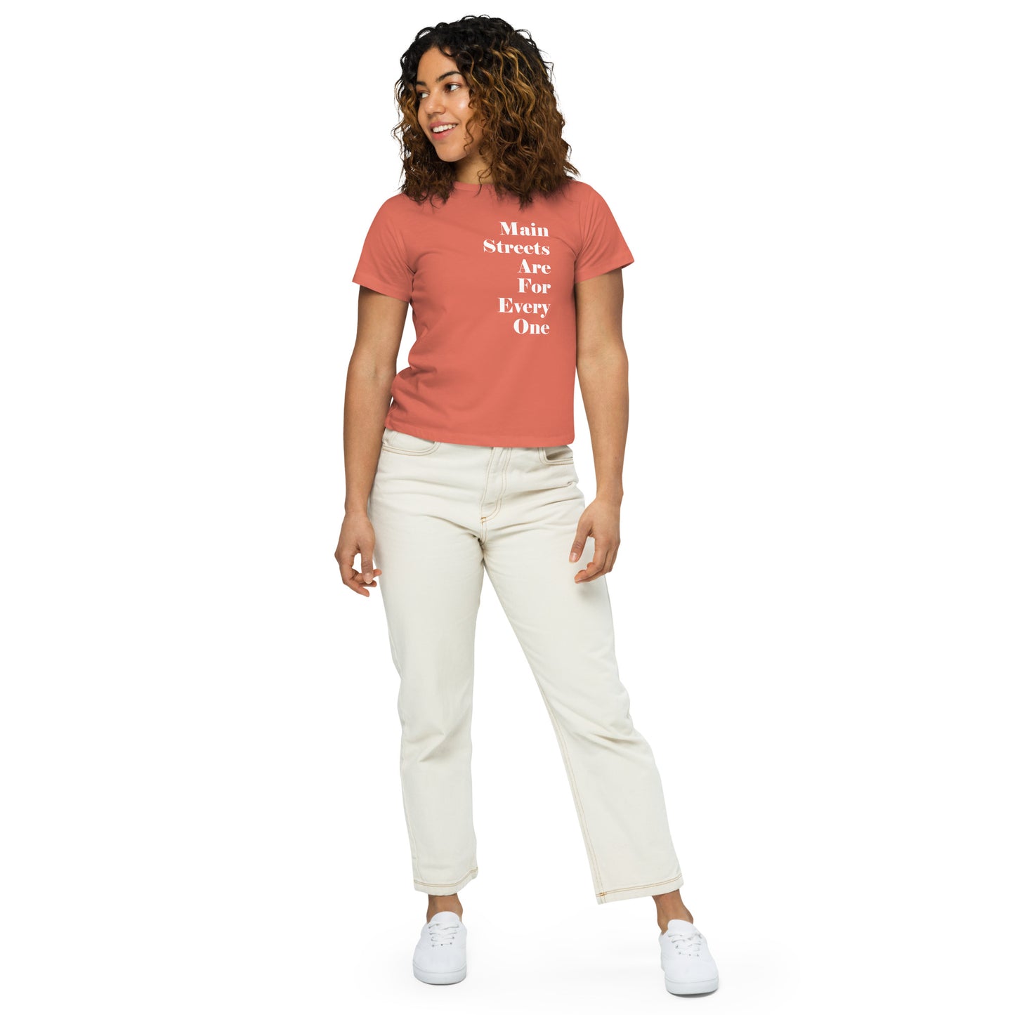 Main Streets Are For Everyone (White) Women’s High-Waisted T-shirt