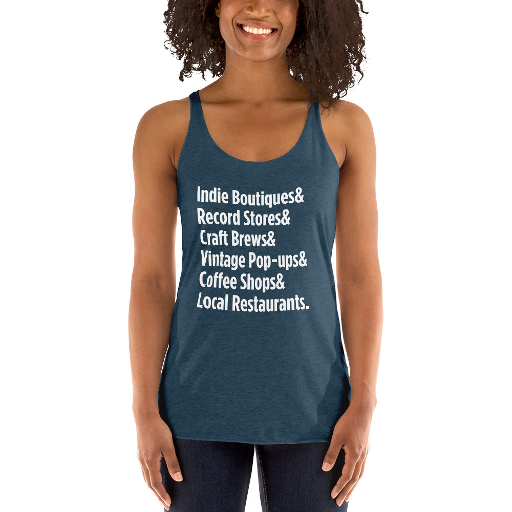 "Only on Main Street" (Local Businesses) Women's Racerback Tank