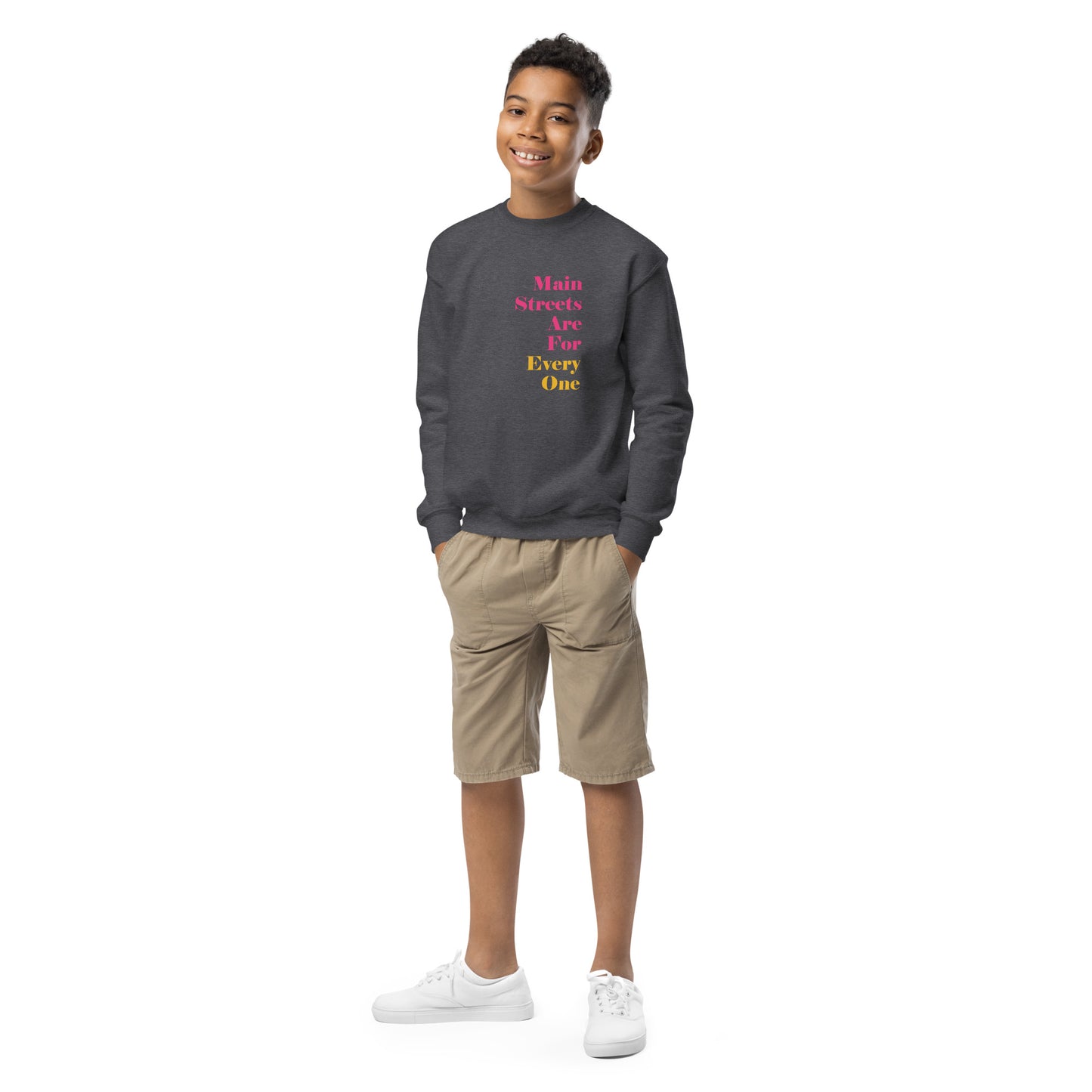 Main Streets Are For Everyone (Pink & Yellow) Youth Crewneck Sweatshirt
