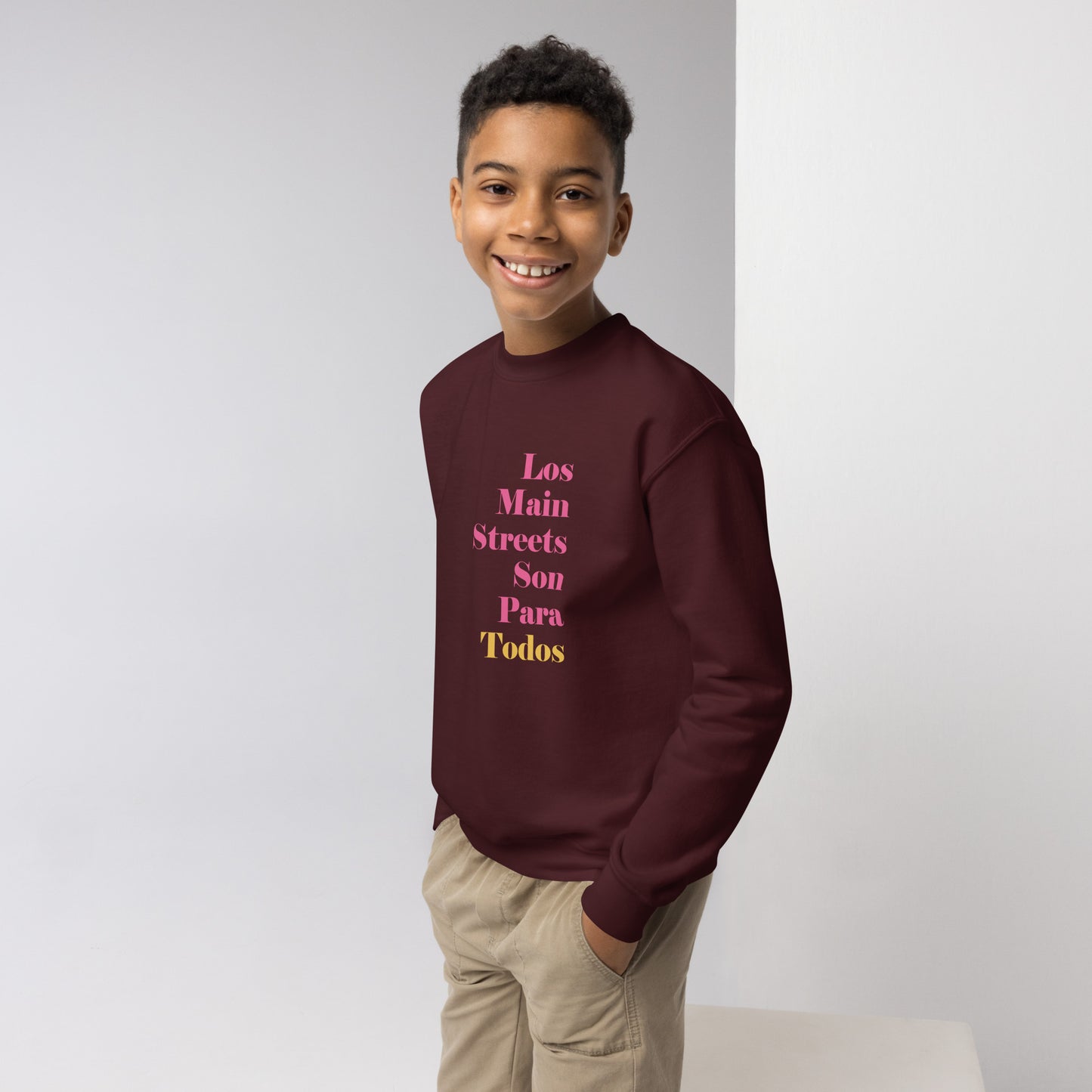 Los Main Streets Son Para Todos (Pink & Yellow) Youth Crewneck Sweatshirt