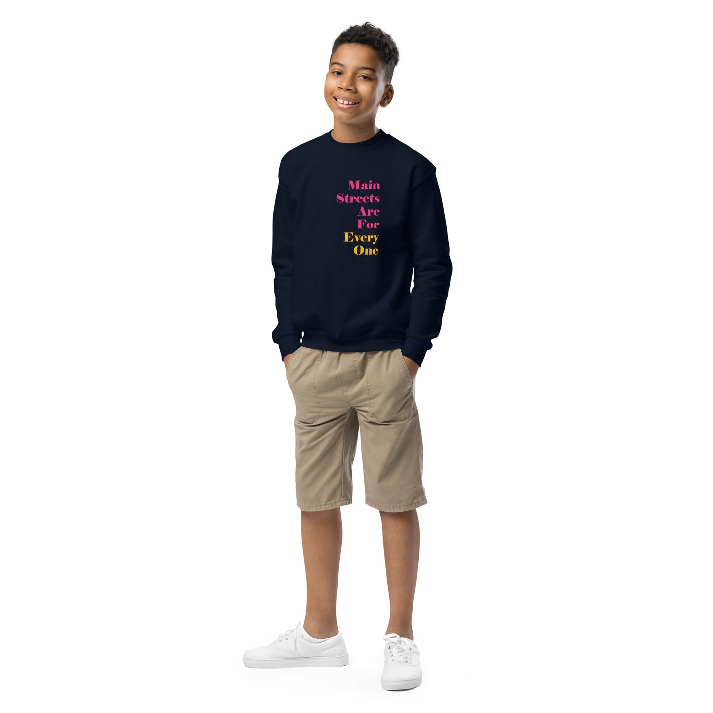 Main Streets Are For Everyone (Pink & Yellow) Youth Crewneck Sweatshirt