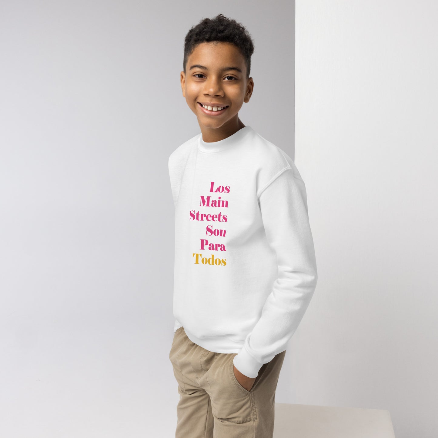 Los Main Streets Son Para Todos (Pink & Yellow) Youth Crewneck Sweatshirt