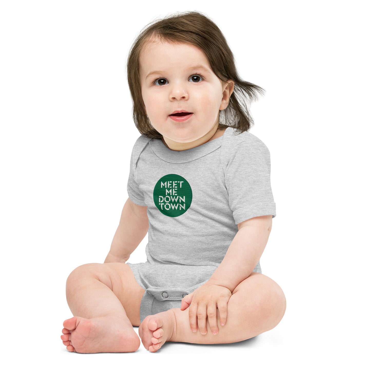 "Meet Me Downtown" Green Baby Short Sleeve Onesie