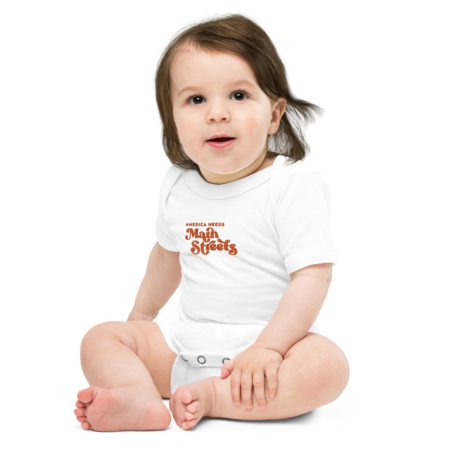 "America Needs Main Streets" Baby Short Sleeve Onesie