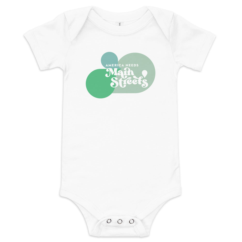 "America Needs Main Streets" Green Baby Short Sleeve Onesie