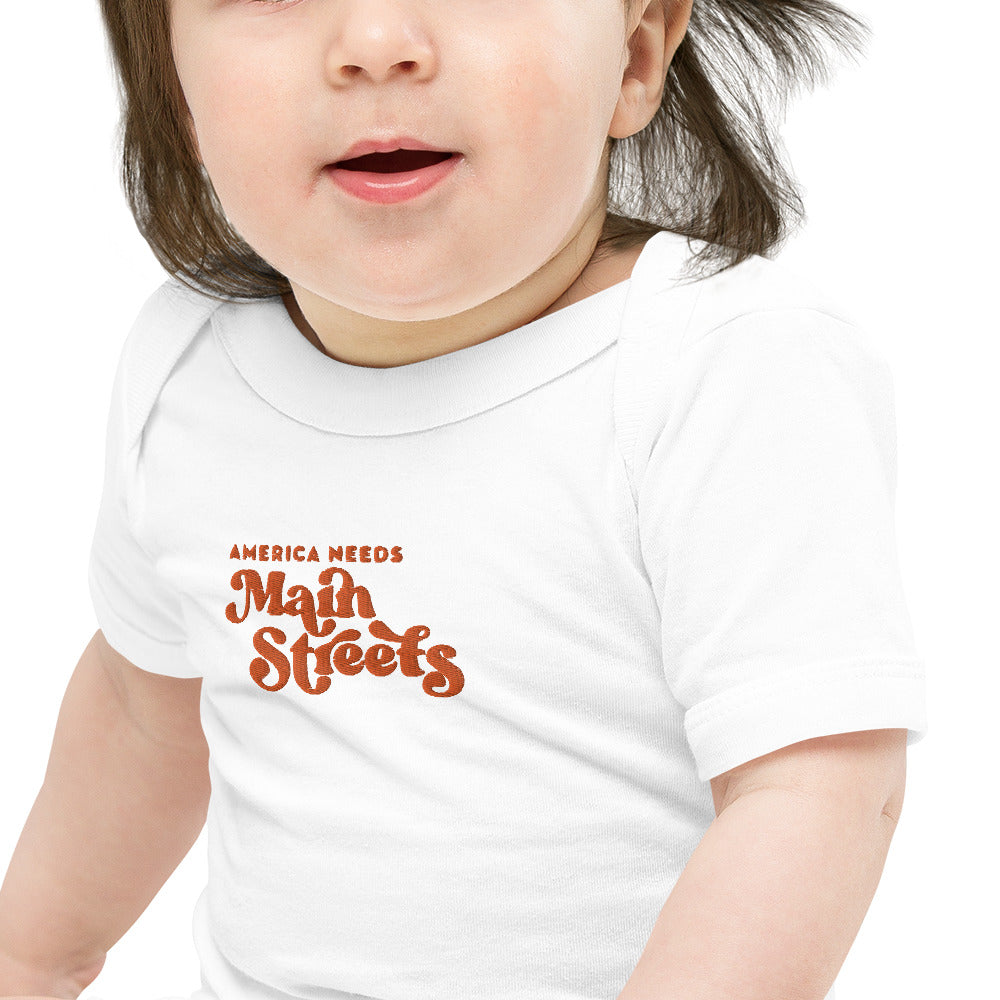 "America Needs Main Streets" Baby Short Sleeve Onesie