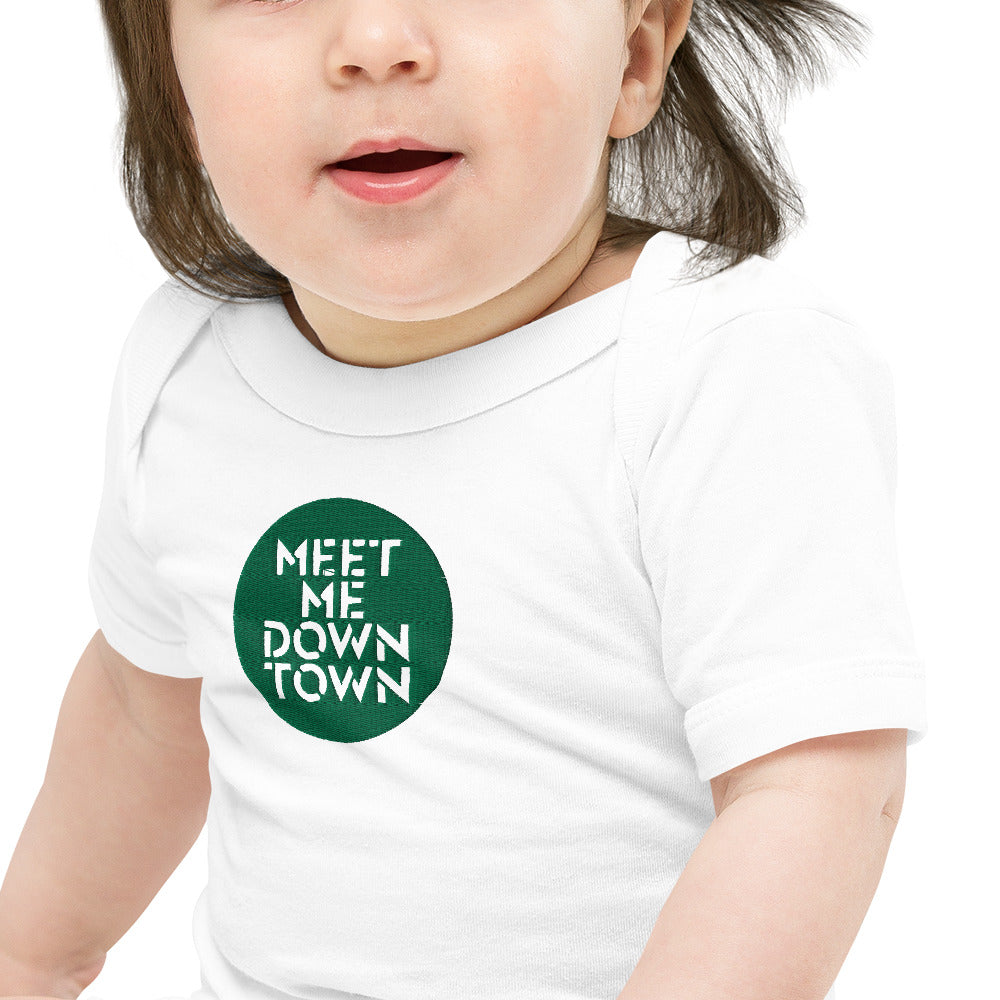 "Meet Me Downtown" Green Baby Short Sleeve Onesie