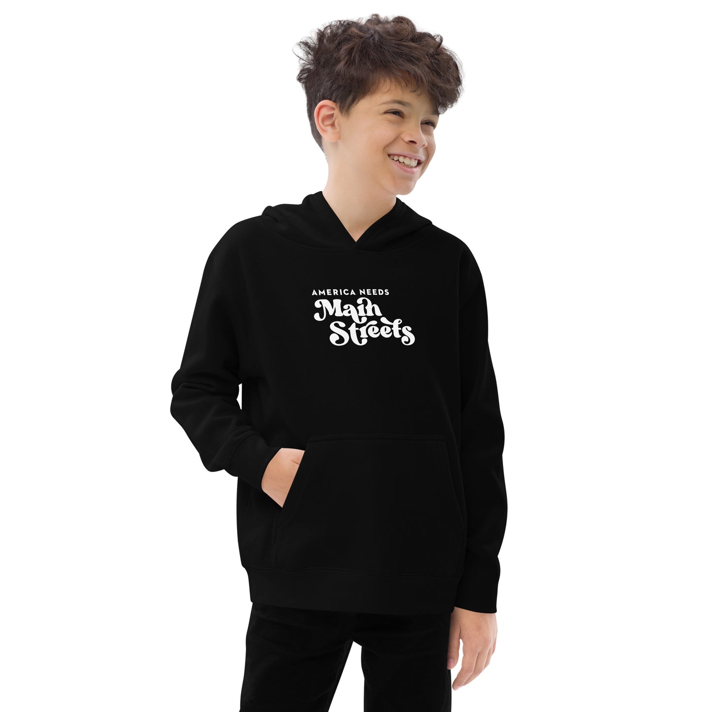 "America Needs Main Streets" White Kids Fleece Hoodie