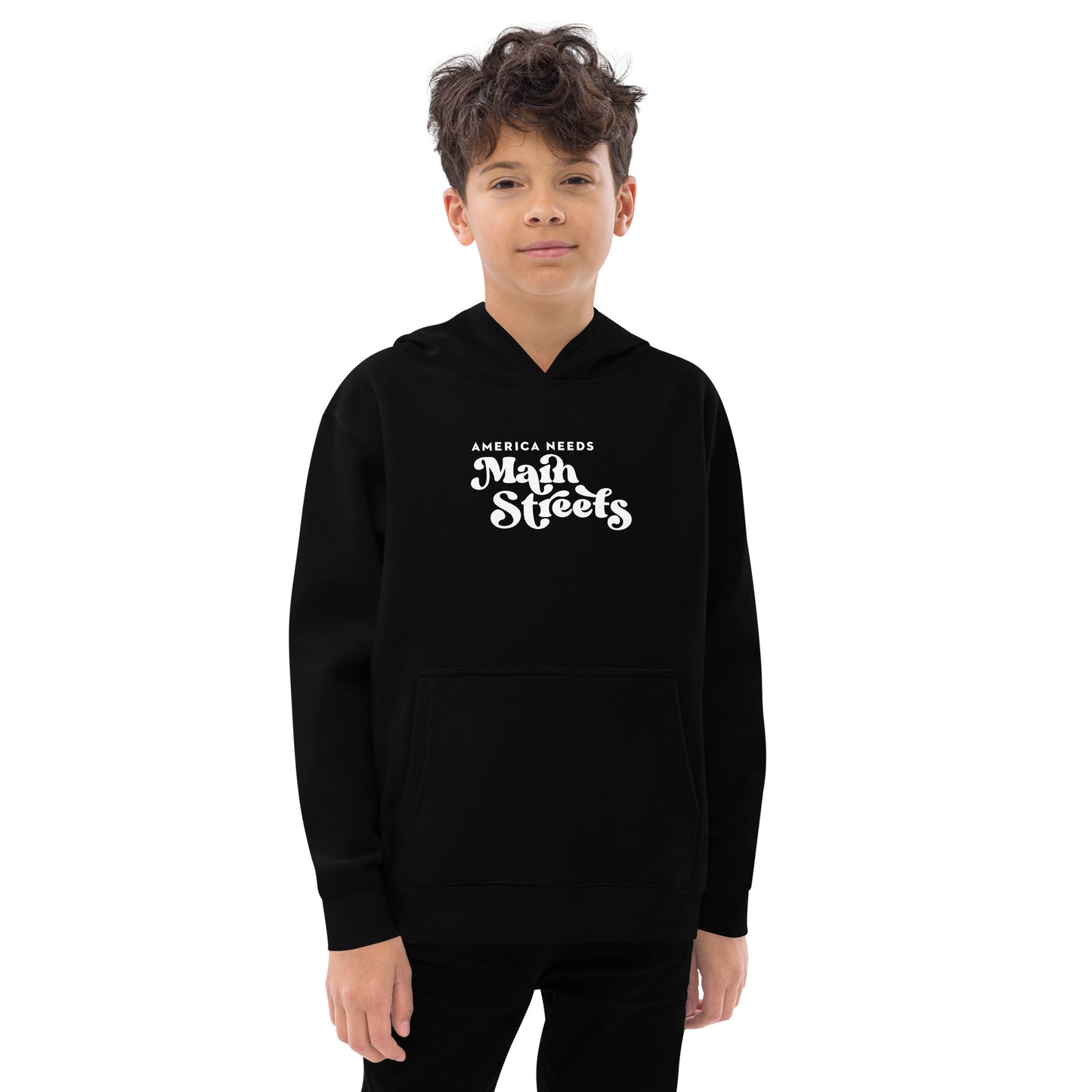 "America Needs Main Streets" White Kids Fleece Hoodie