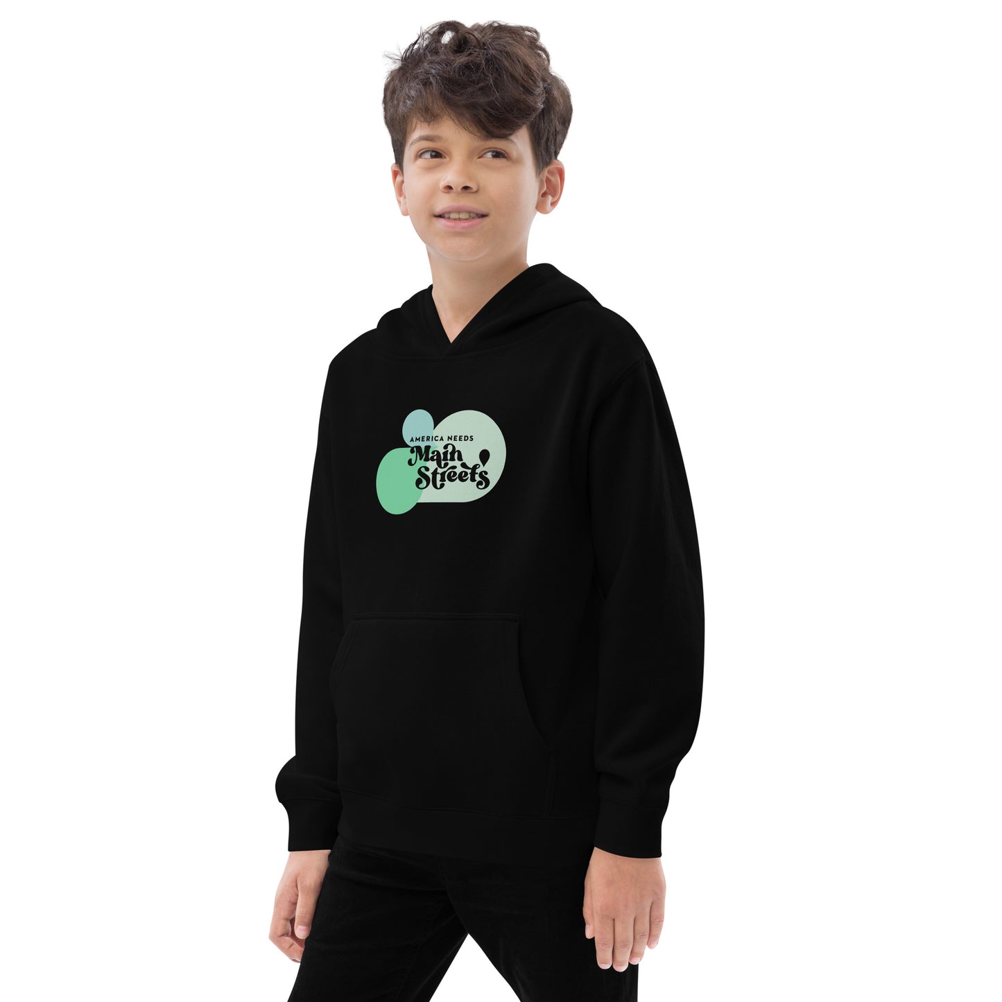 "America Needs Main Streets" Green Kids Fleece Hoodie