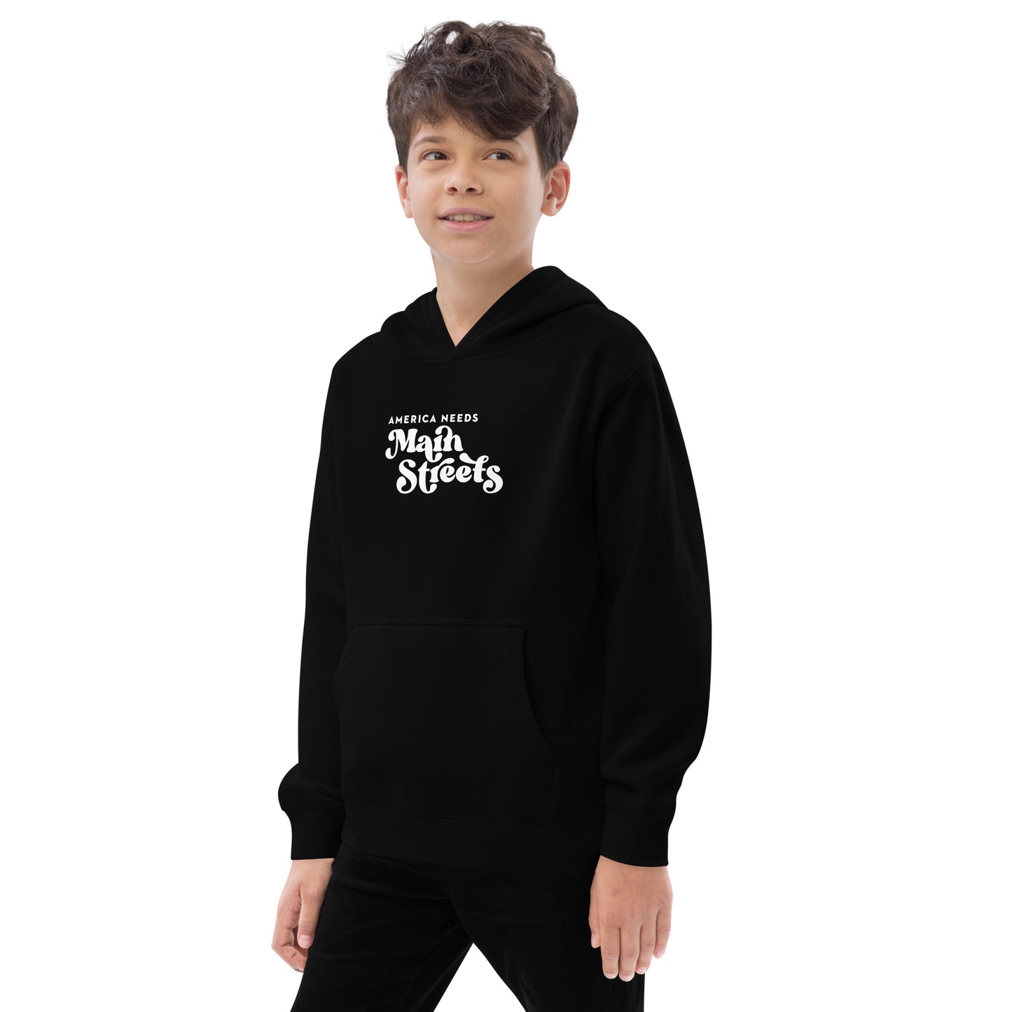 "America Needs Main Streets" White Kids Fleece Hoodie