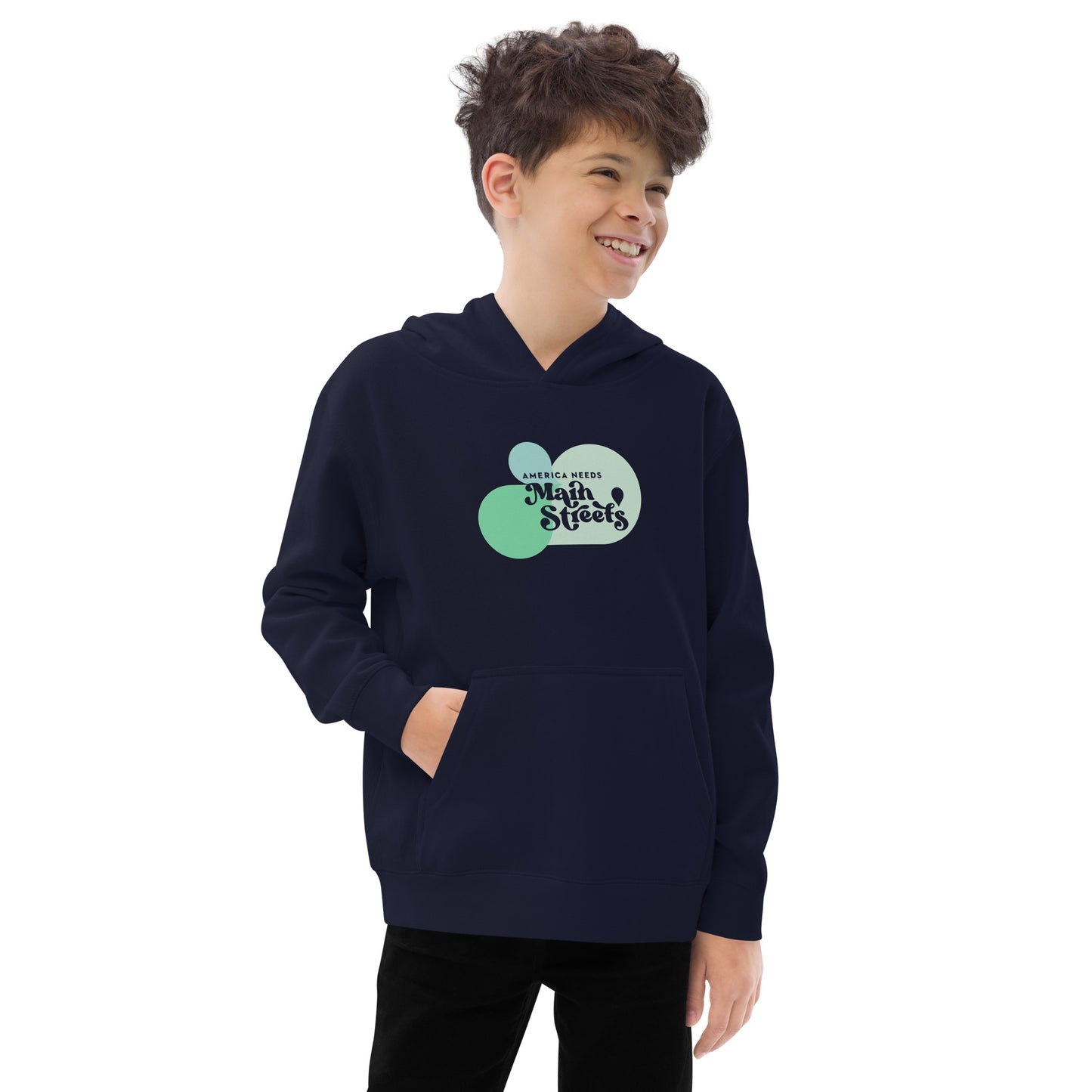 "America Needs Main Streets" Green Kids Fleece Hoodie