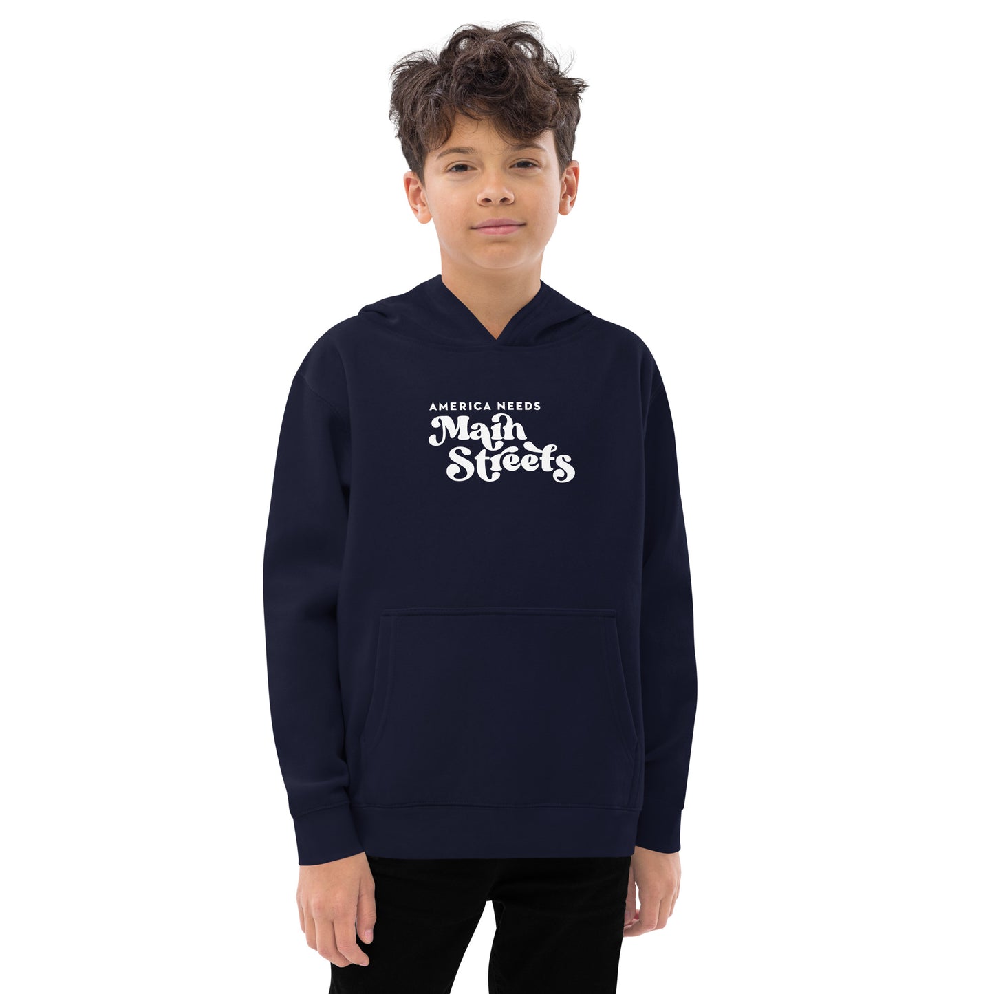 "America Needs Main Streets" White Kids Fleece Hoodie
