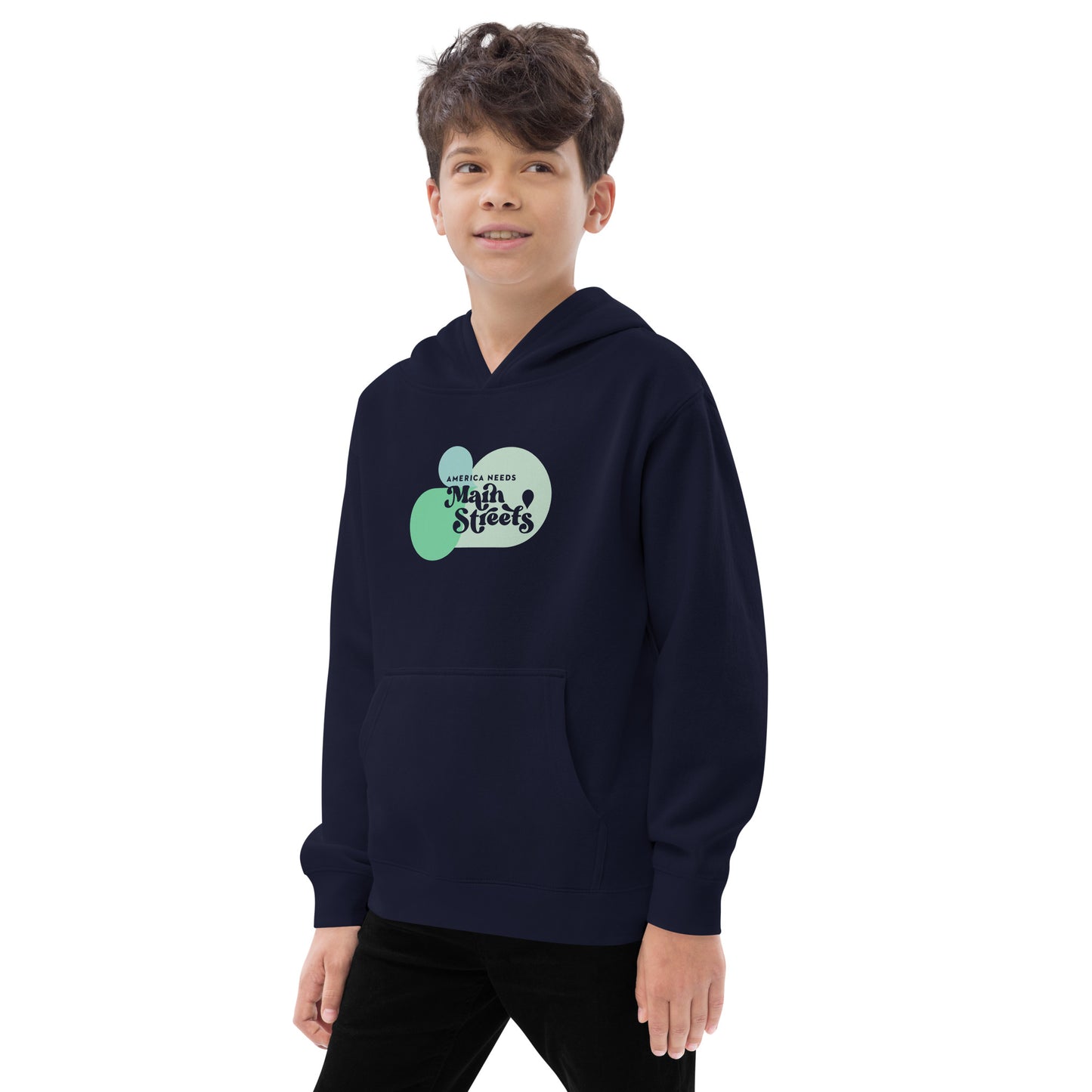 "America Needs Main Streets" Green Kids Fleece Hoodie