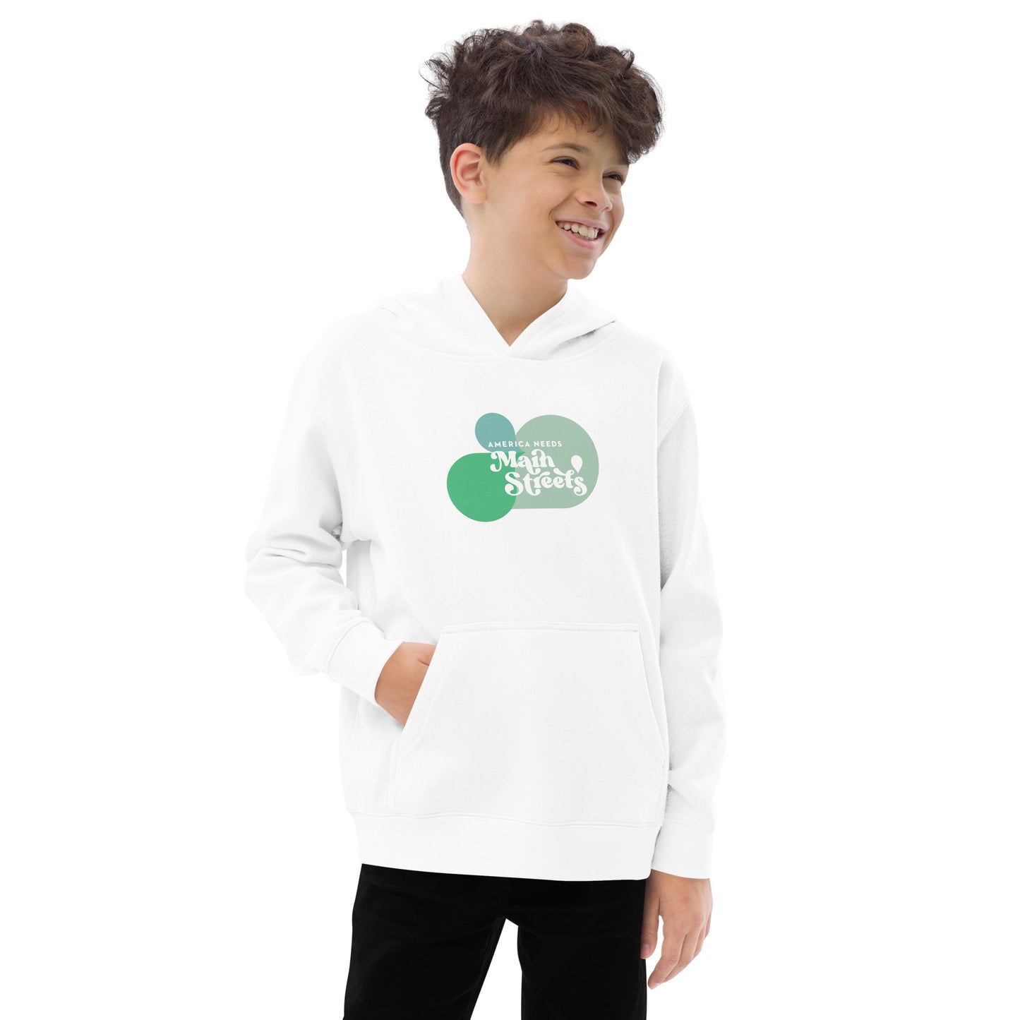"America Needs Main Streets" Green Kids Fleece Hoodie