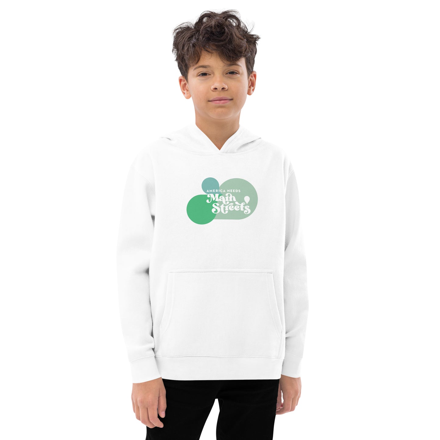 "America Needs Main Streets" Green Kids Fleece Hoodie