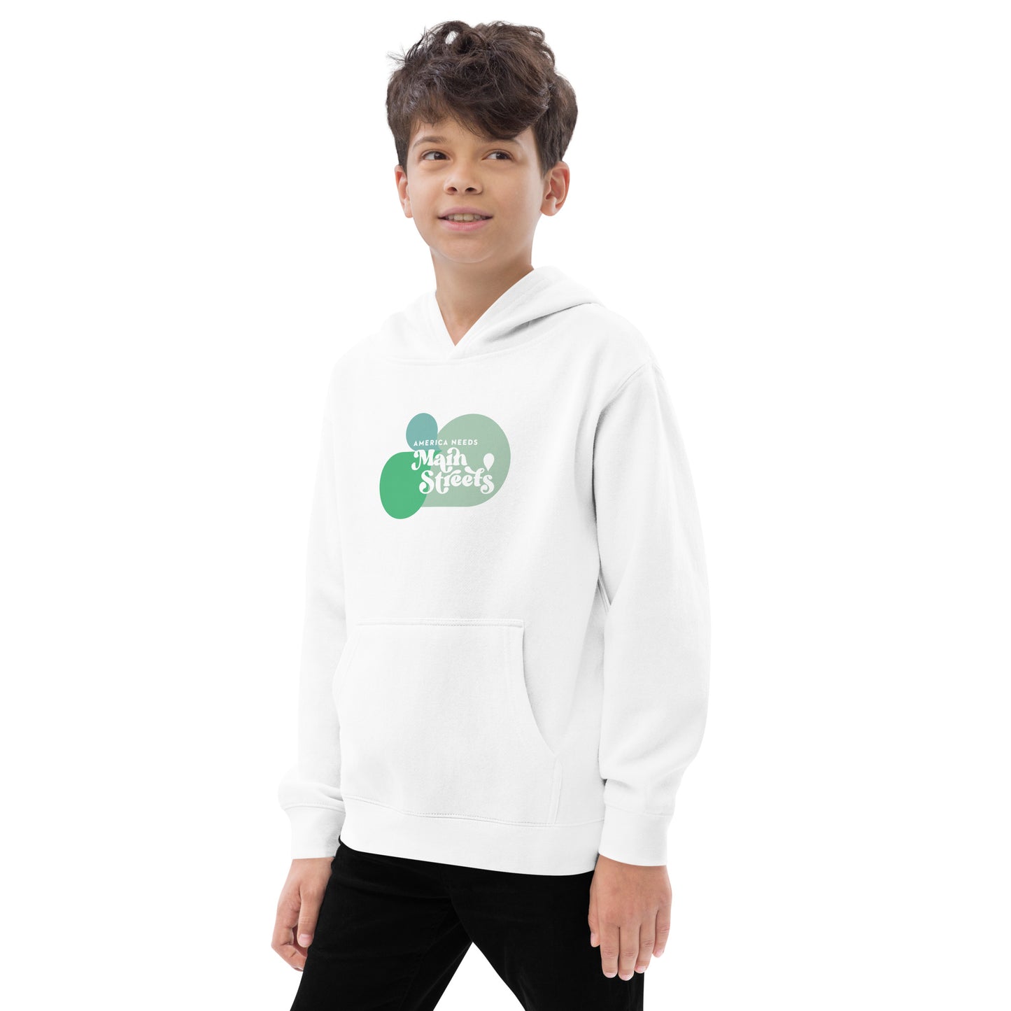 "America Needs Main Streets" Green Kids Fleece Hoodie